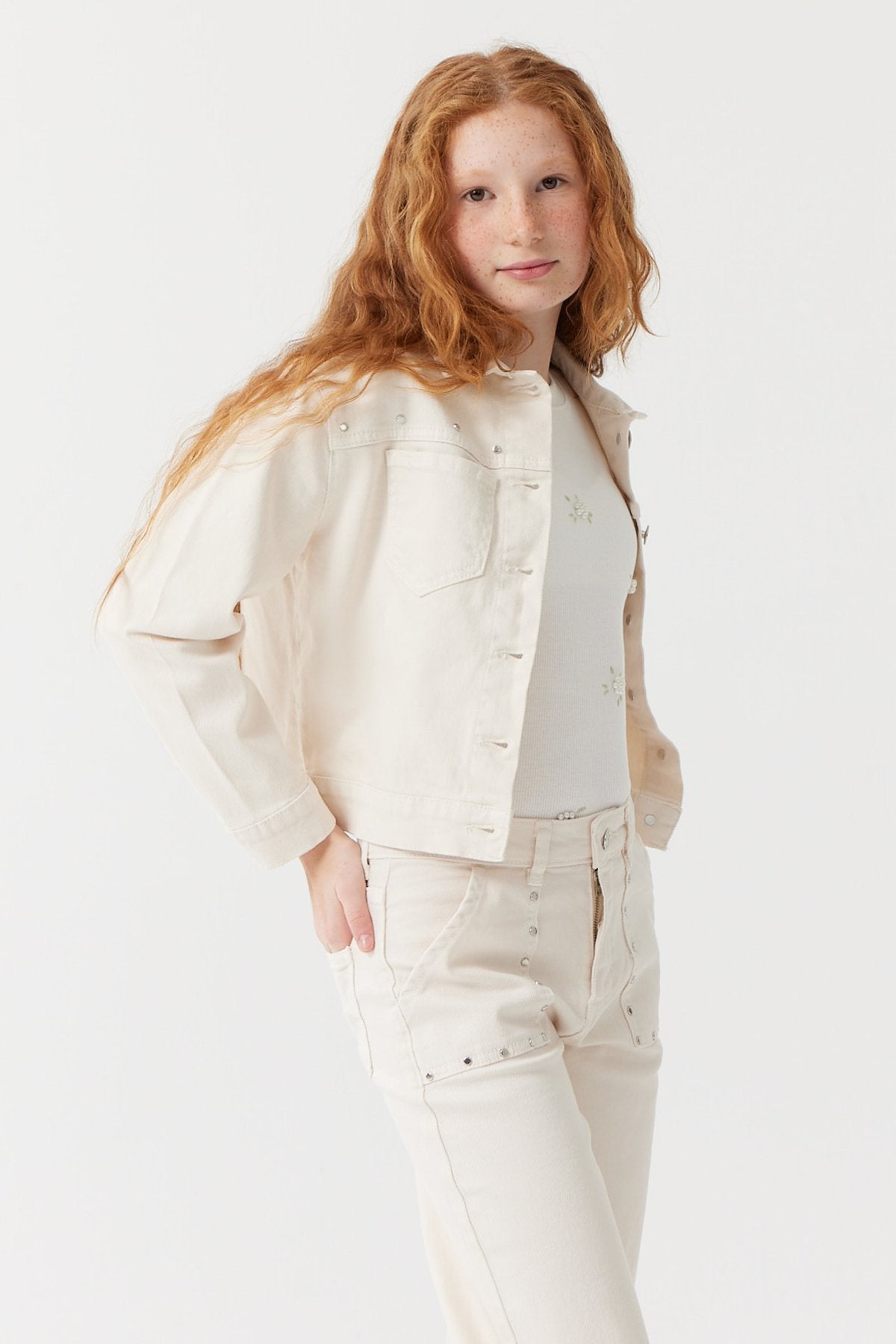 Kız Çocuk Detaylı Kot Ceket