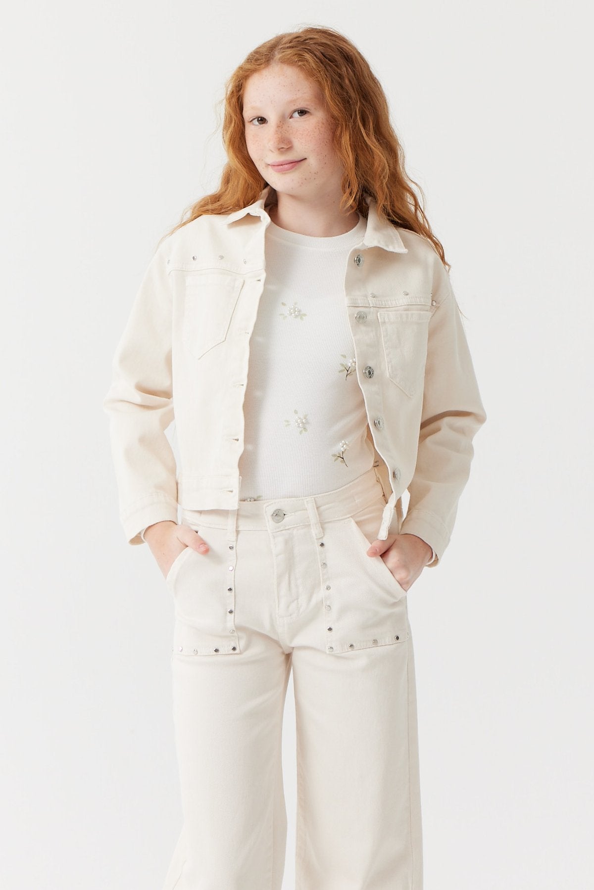 Kız Çocuk Detaylı Kot Ceket