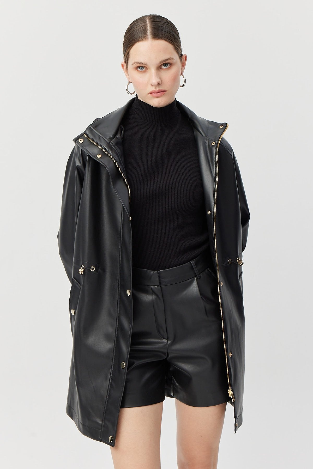 معطف ترنش جلدي نسائي