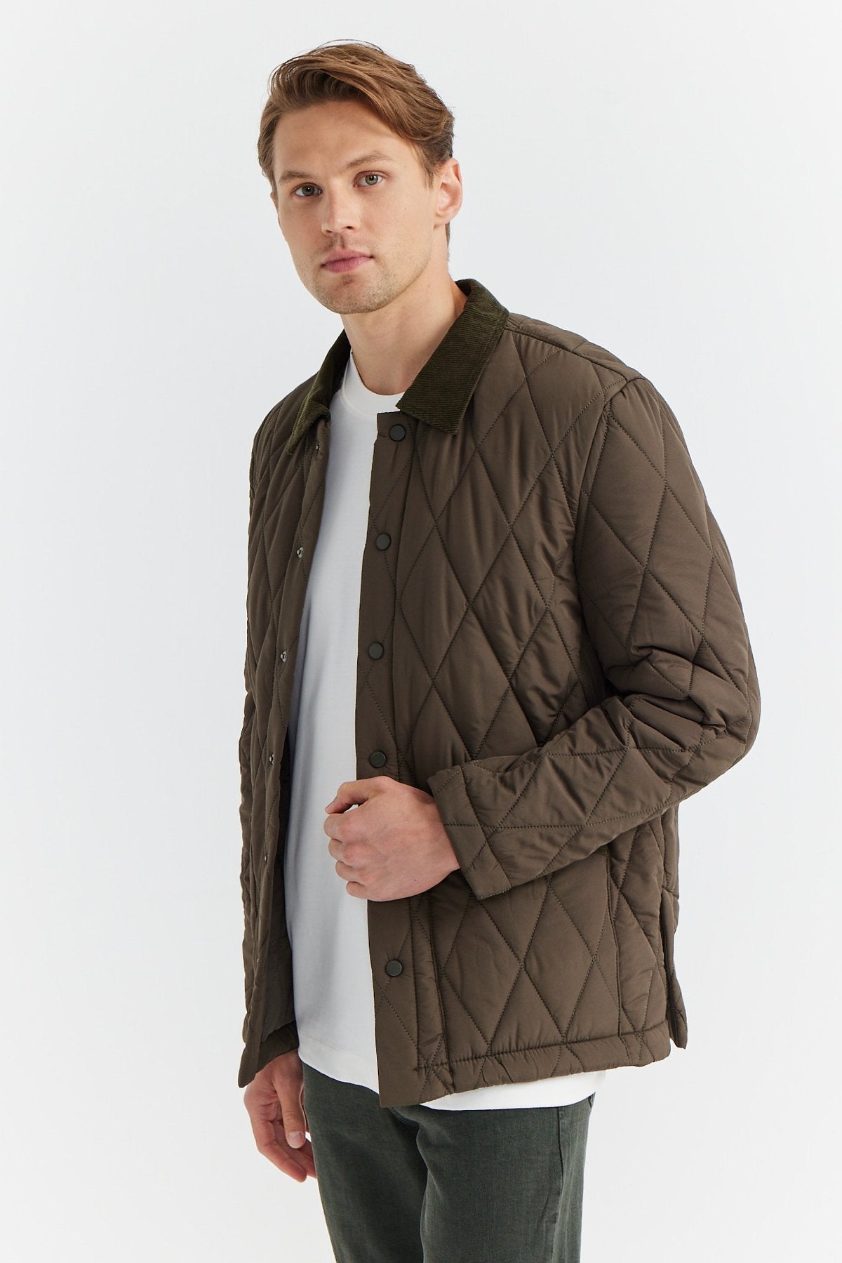 Men's Contrast Collar Quilted Coat