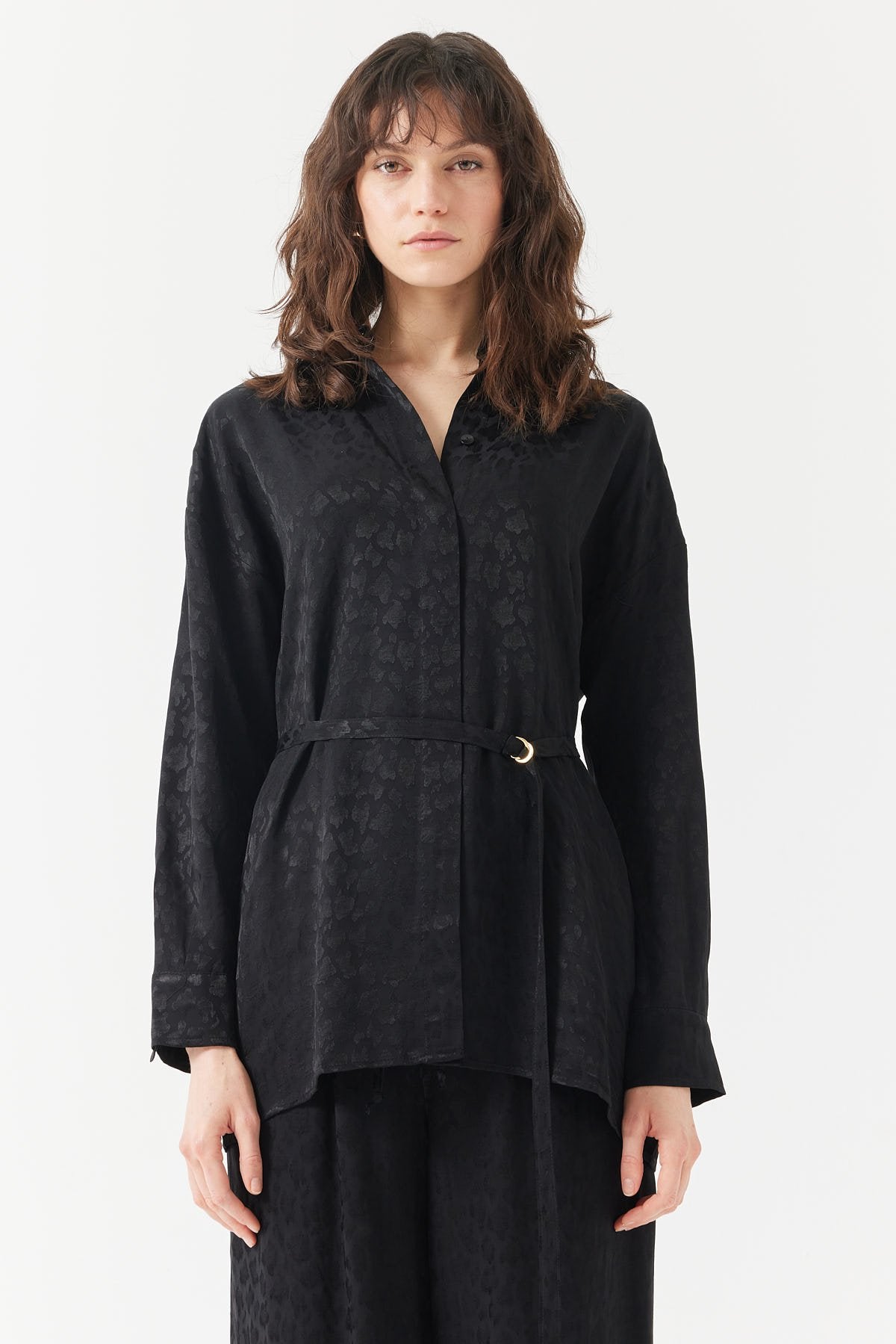 Women's Patterned Belted Shirt