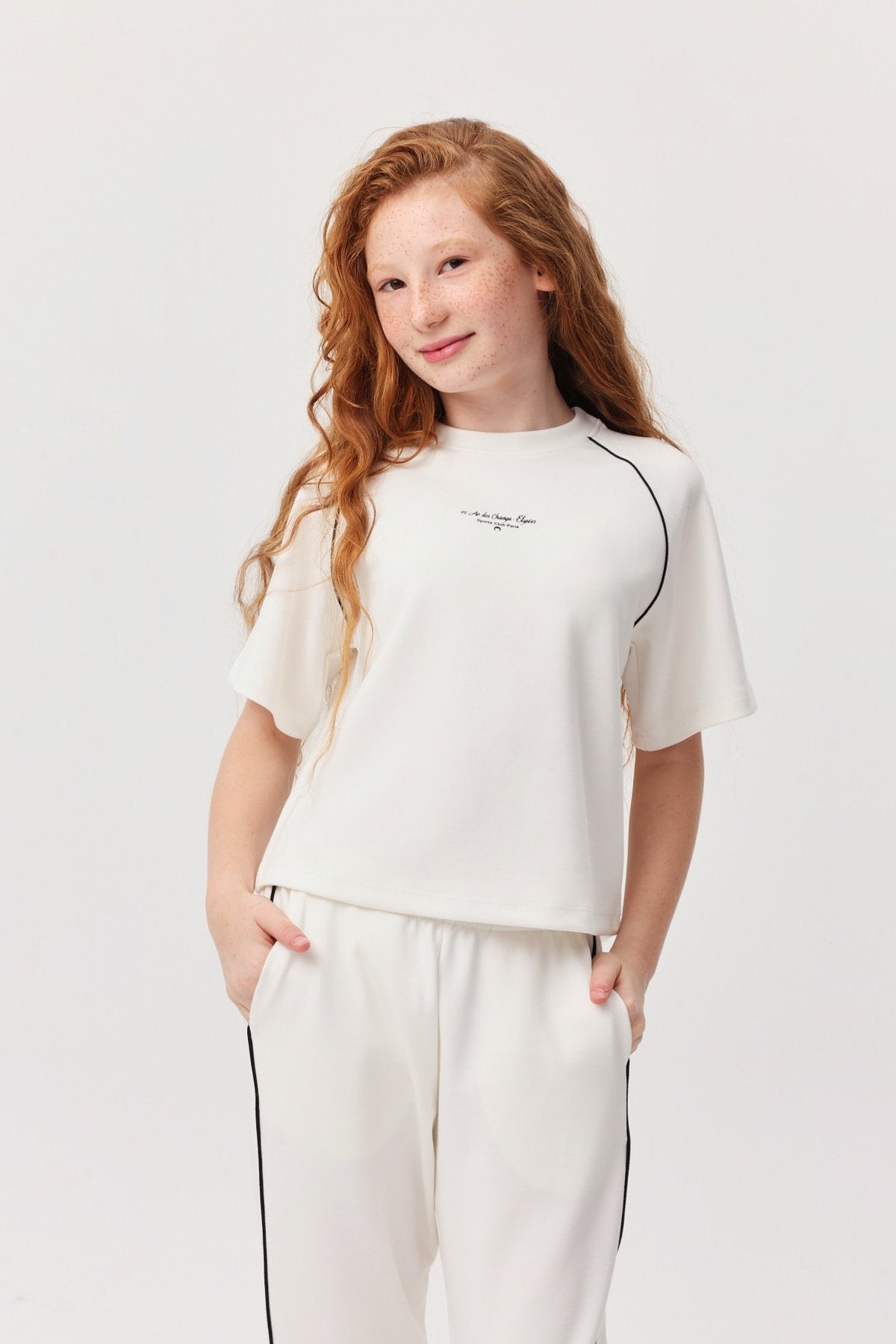 Kız Çocuk Kontrast Dikişli T-shirt