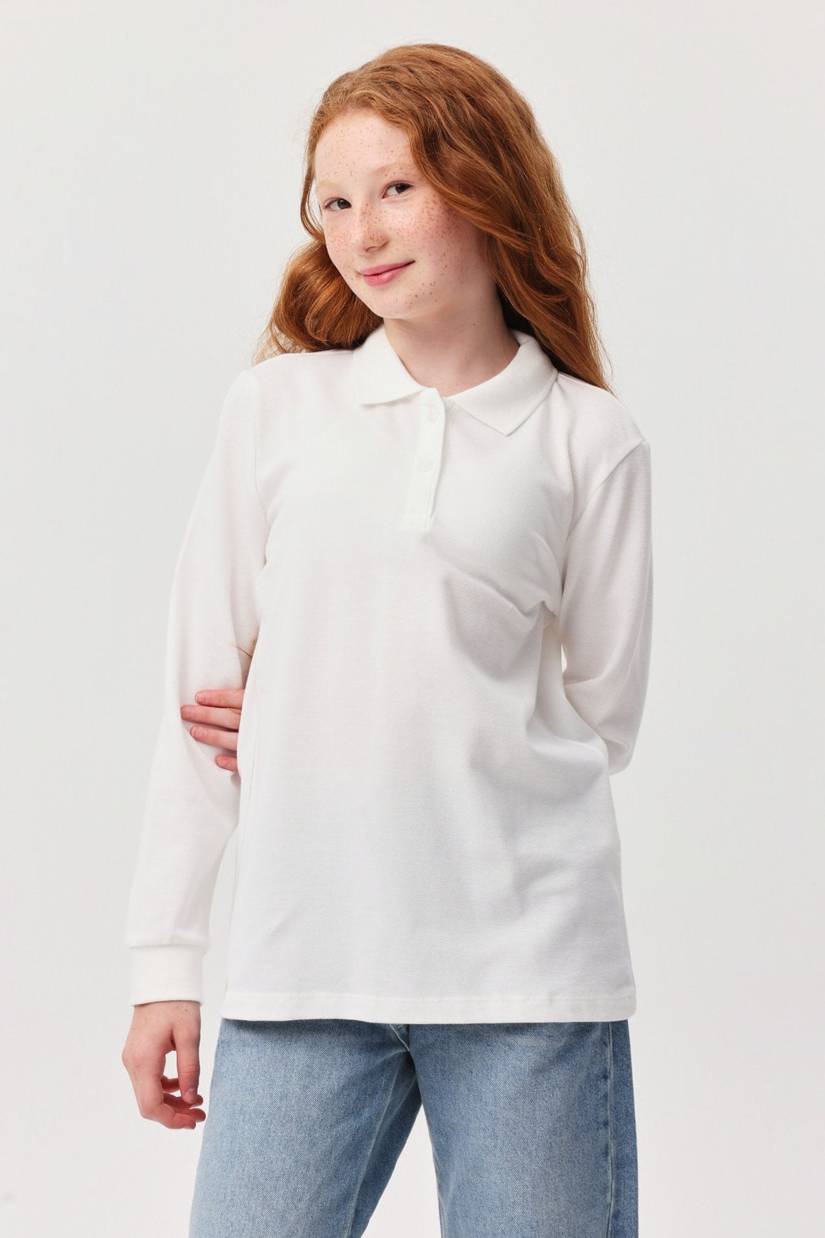 Kız Çocuk Polo Yaka Uzun Kollu T-shirt