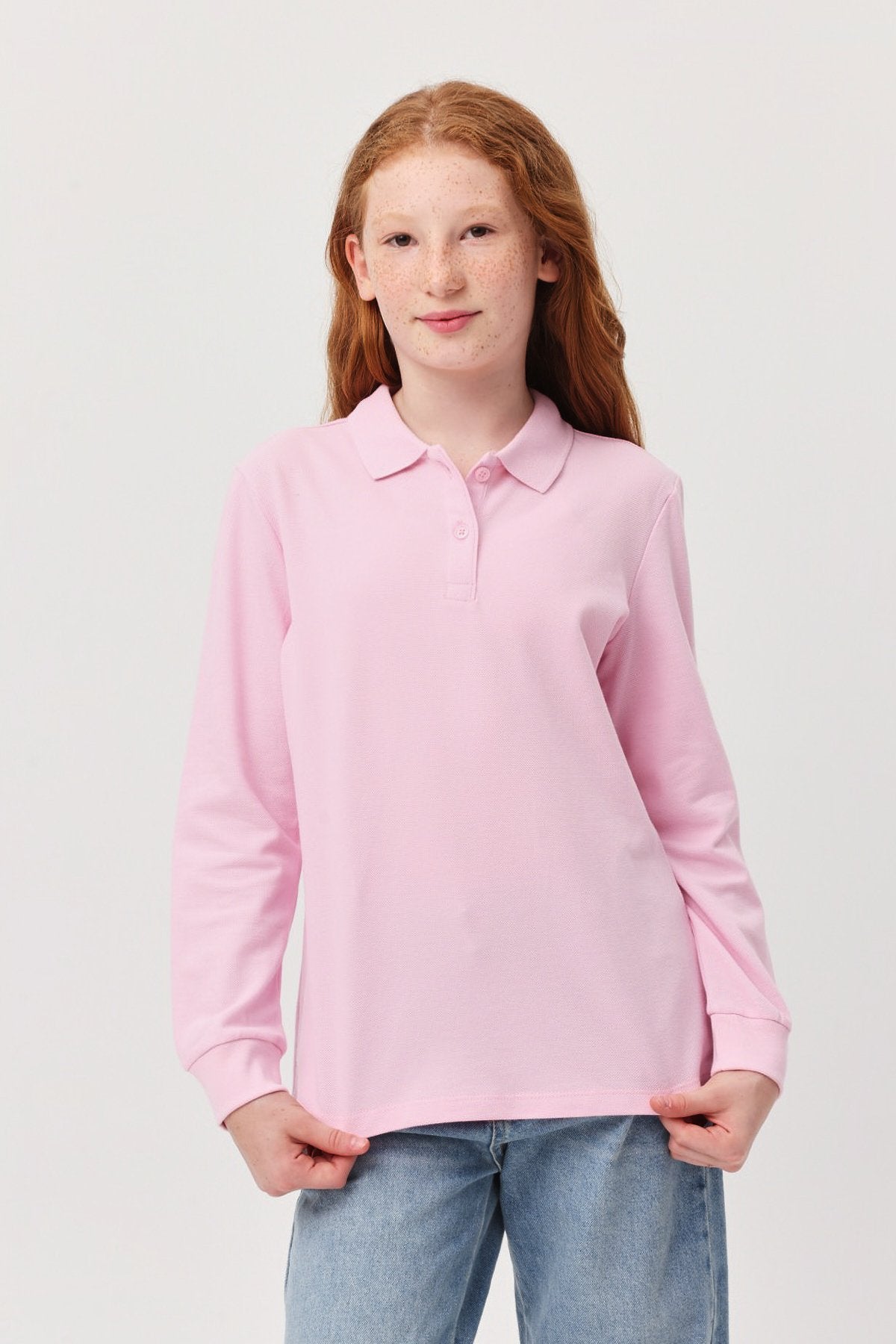 Kız Çocuk Polo Yaka Uzun Kollu T-shirt