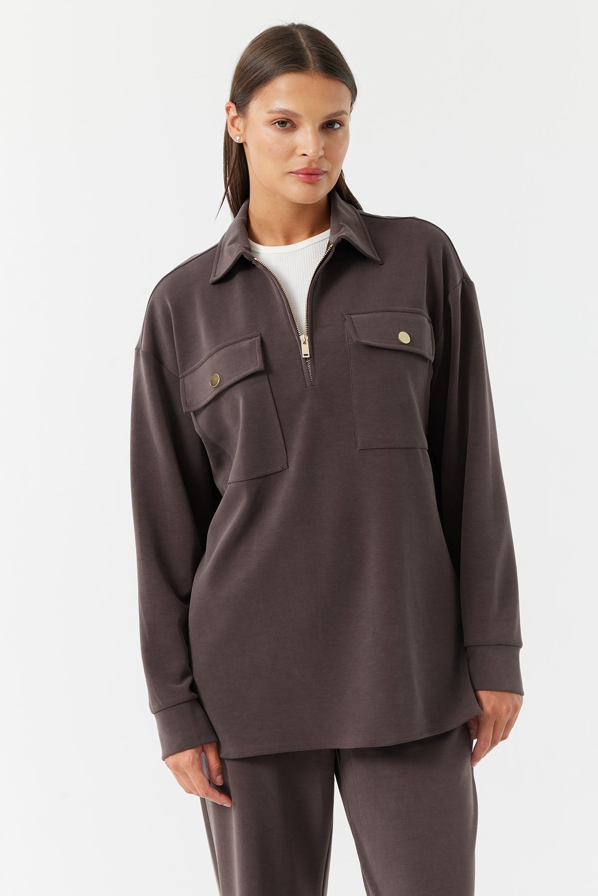 Kadın Kapak Cepli Sweat Üst