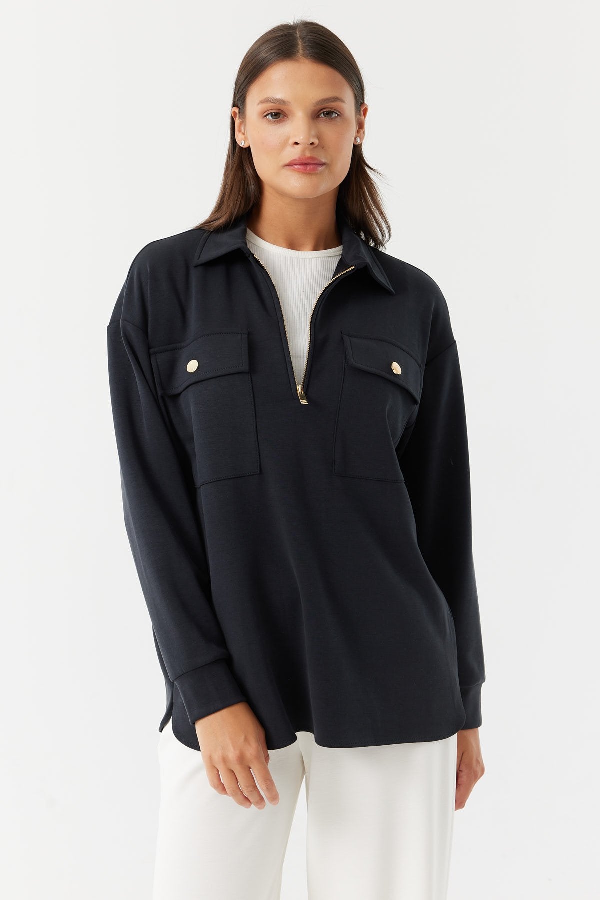 Kadın Kapak Cepli Sweat Üst