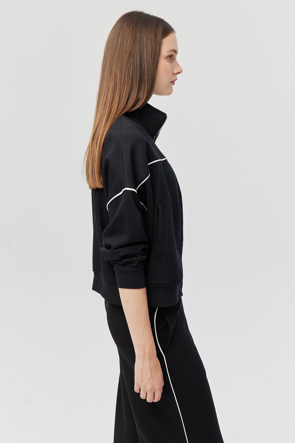 Kadın Kontrast Detaylı Fermuarlı Sweat Üst