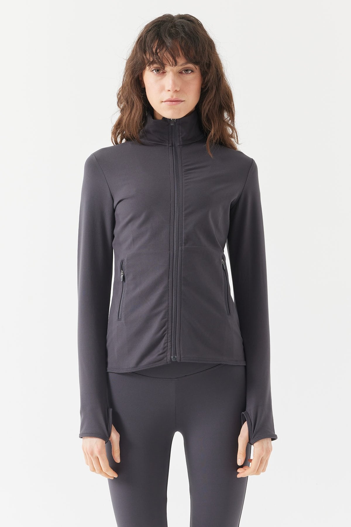 Women's Glove Detailed Zippered Thin Sweat Coat