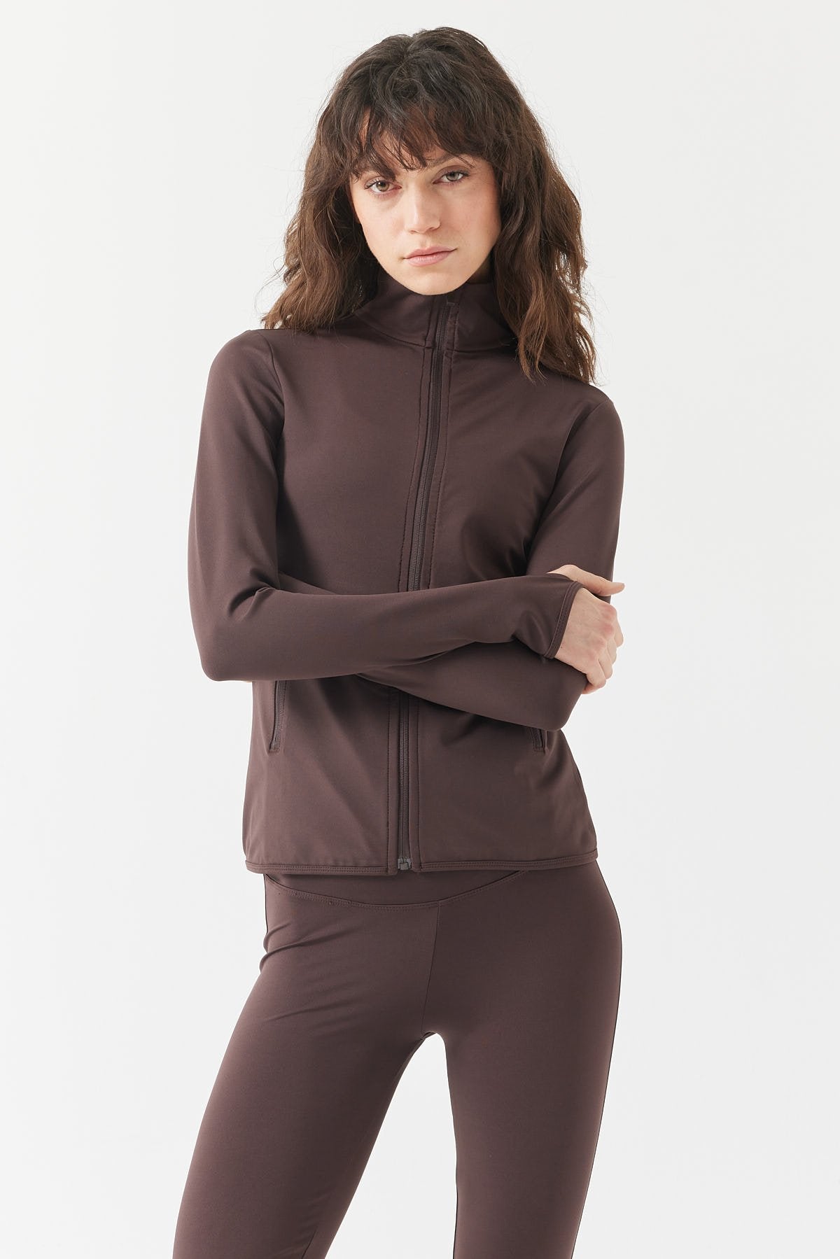 Women's Glove Detailed Zippered Thin Sweat Coat