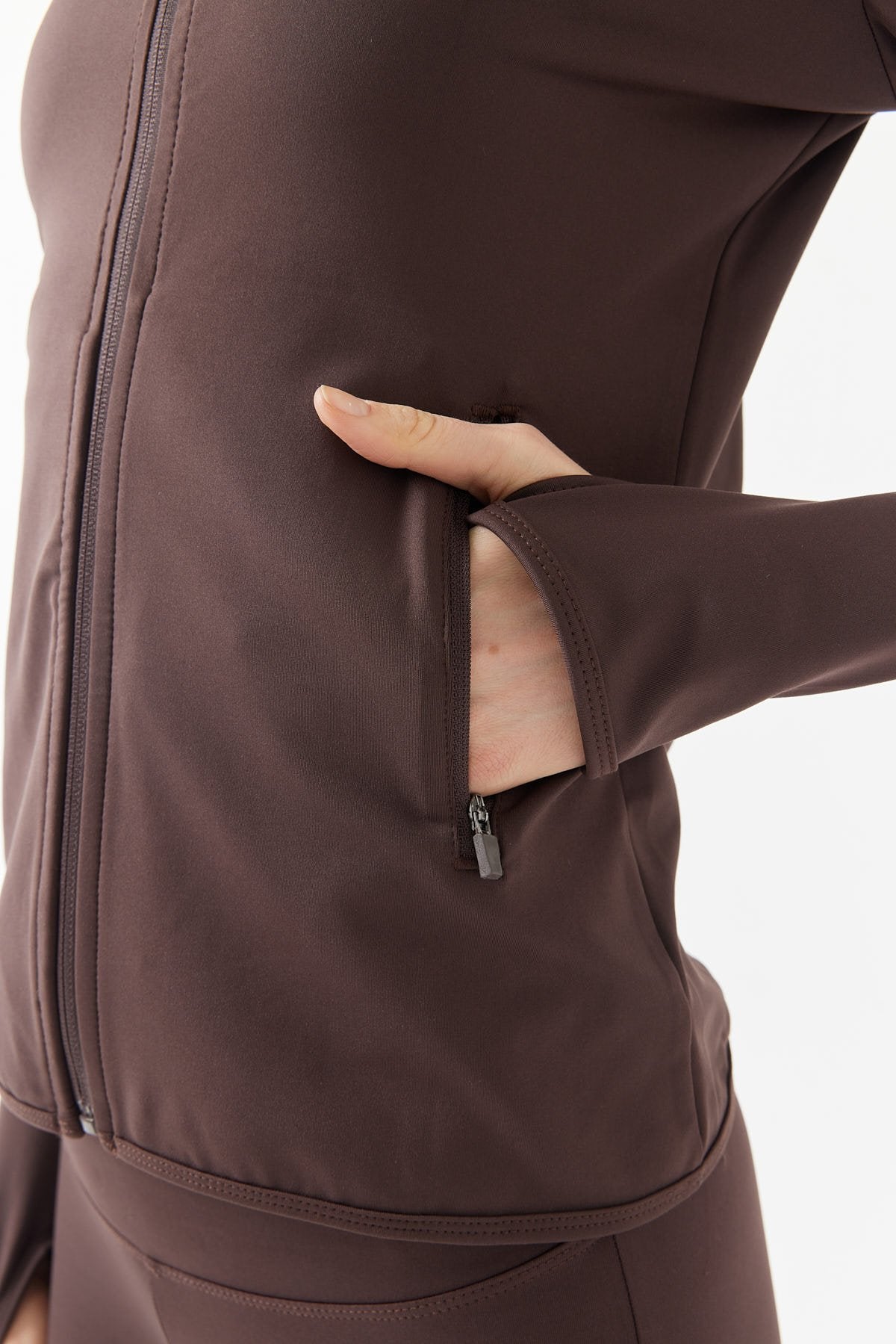 Women's Glove Detailed Zippered Thin Sweat Coat