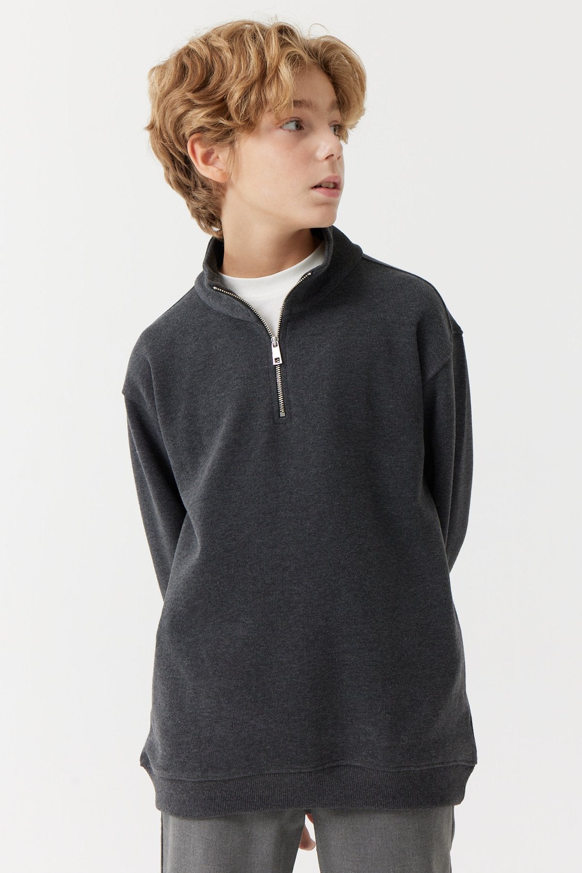 Erkek Çocuk Yakası Fermuarlı Sweat Üst