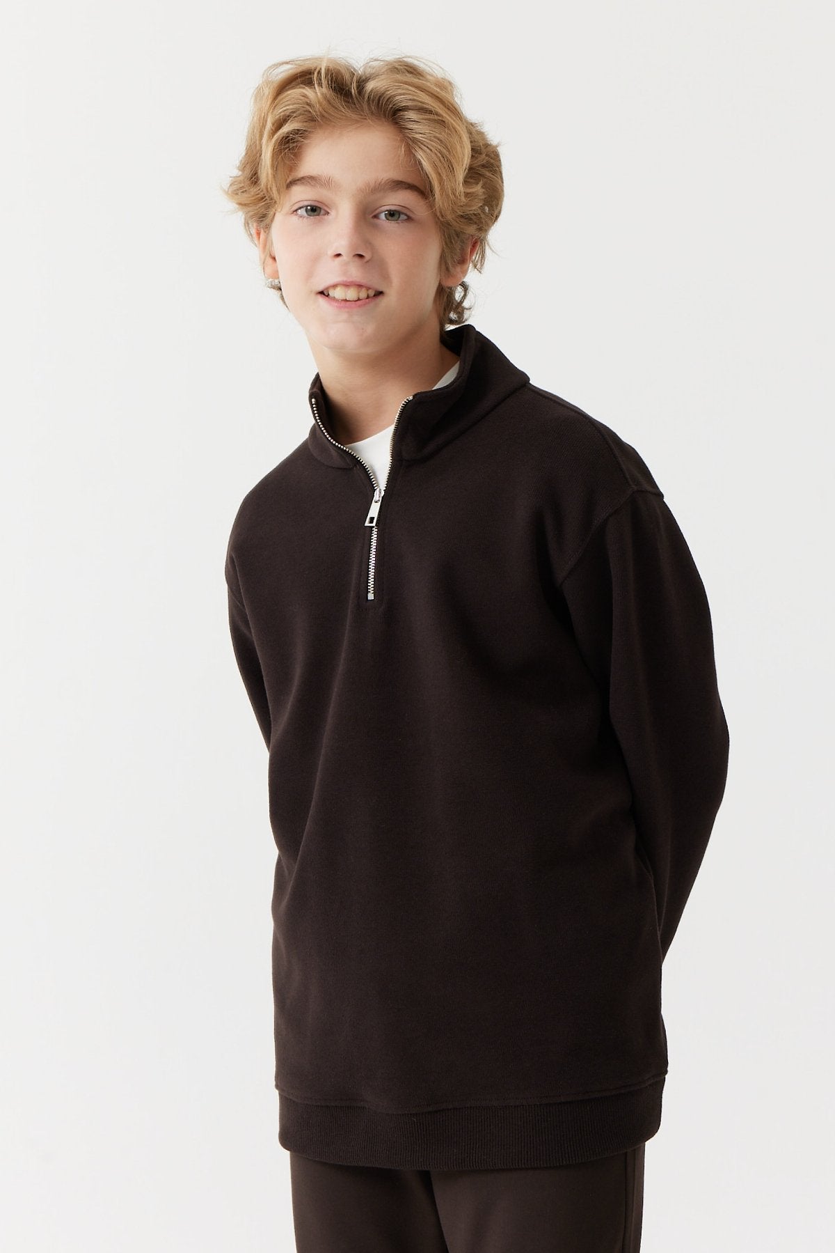Erkek Çocuk Yakası Fermuarlı Sweat Üst