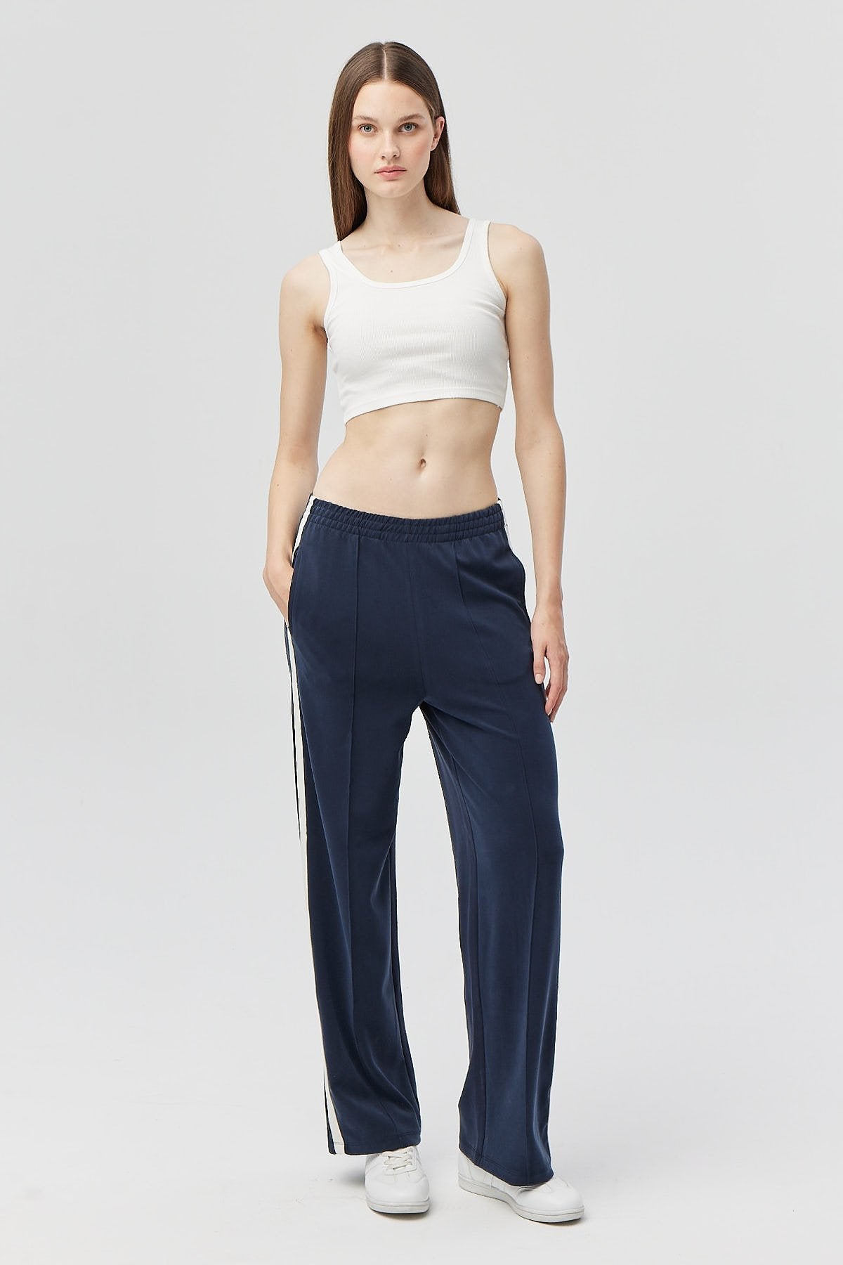 Kadın Şeritli Yumuşak Dokulu Sweat Pantolon