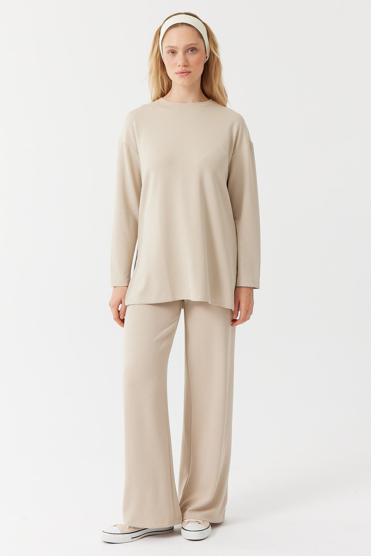 Kadın Beli Lastikli Dokulu Pantolon