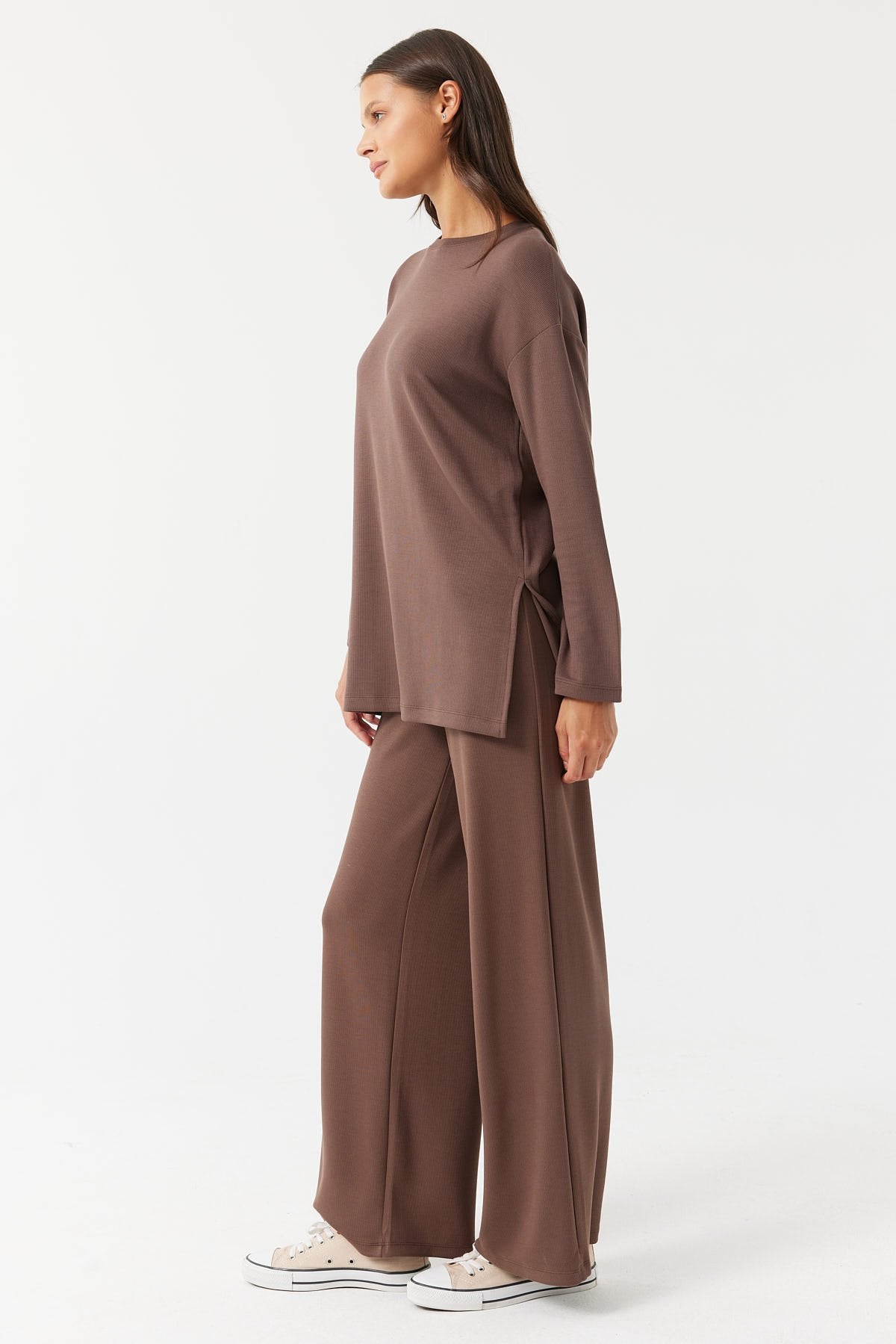 Kadın Beli Lastikli Dokulu Pantolon