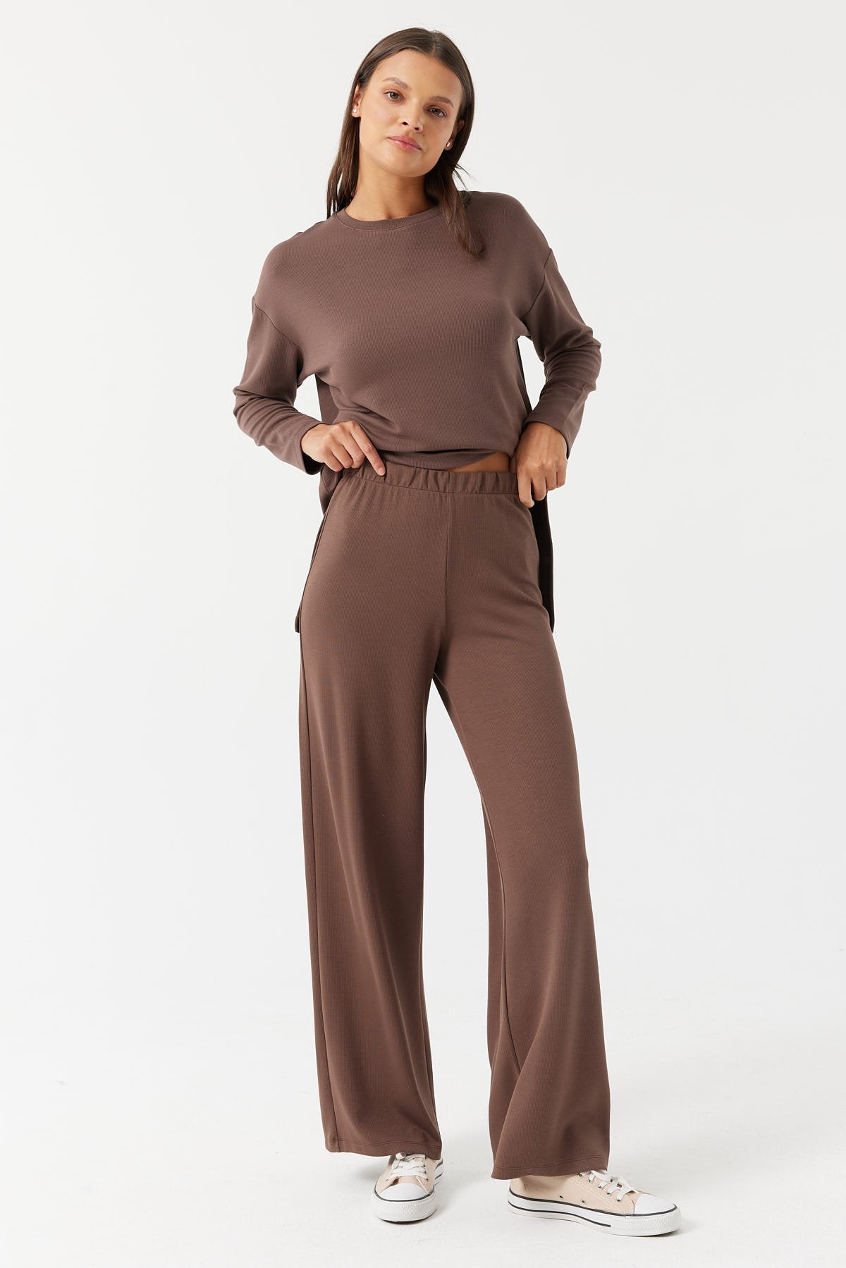 Kadın Beli Lastikli Dokulu Pantolon