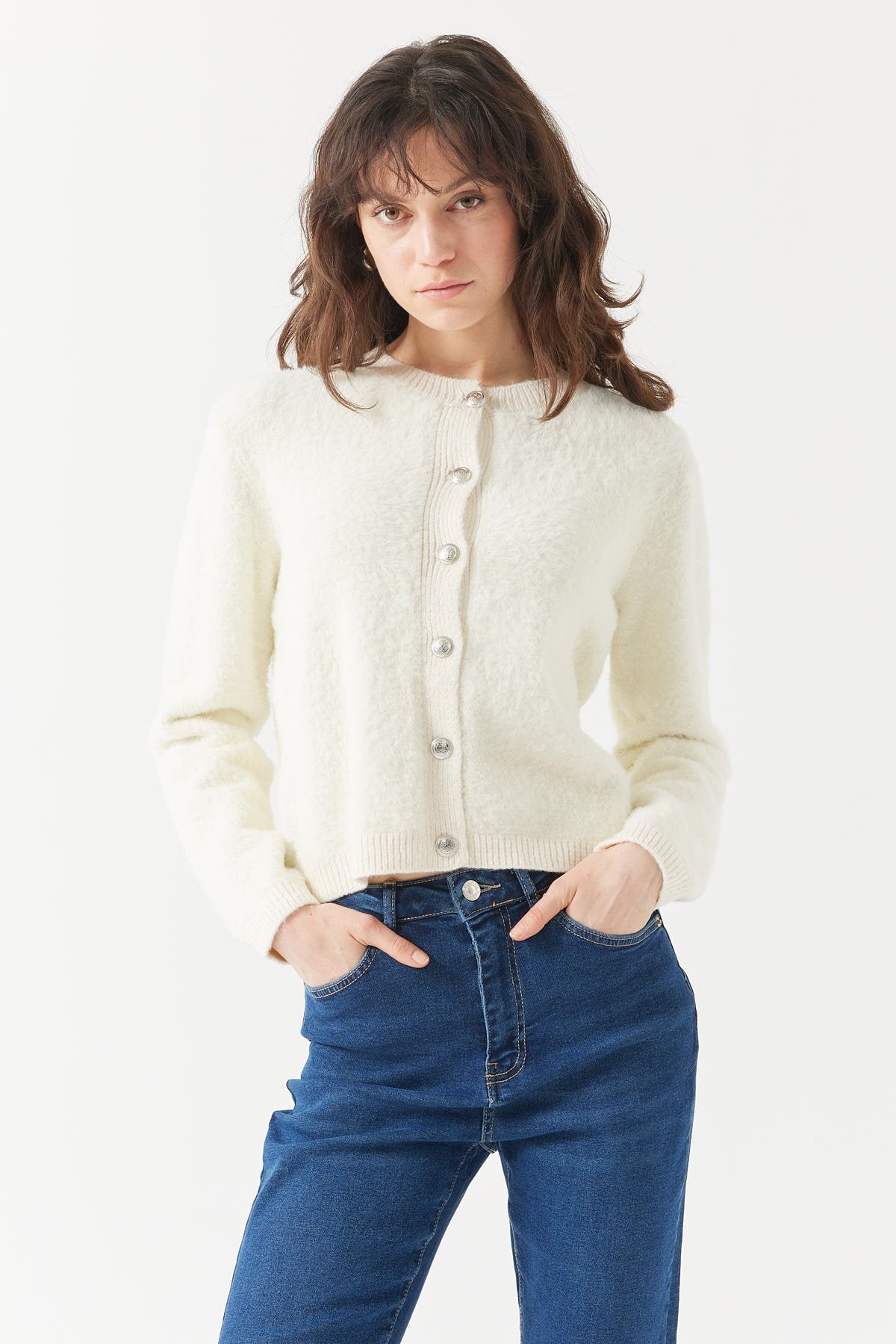 Kadın Yuvarlak Yaka Triko Hırka