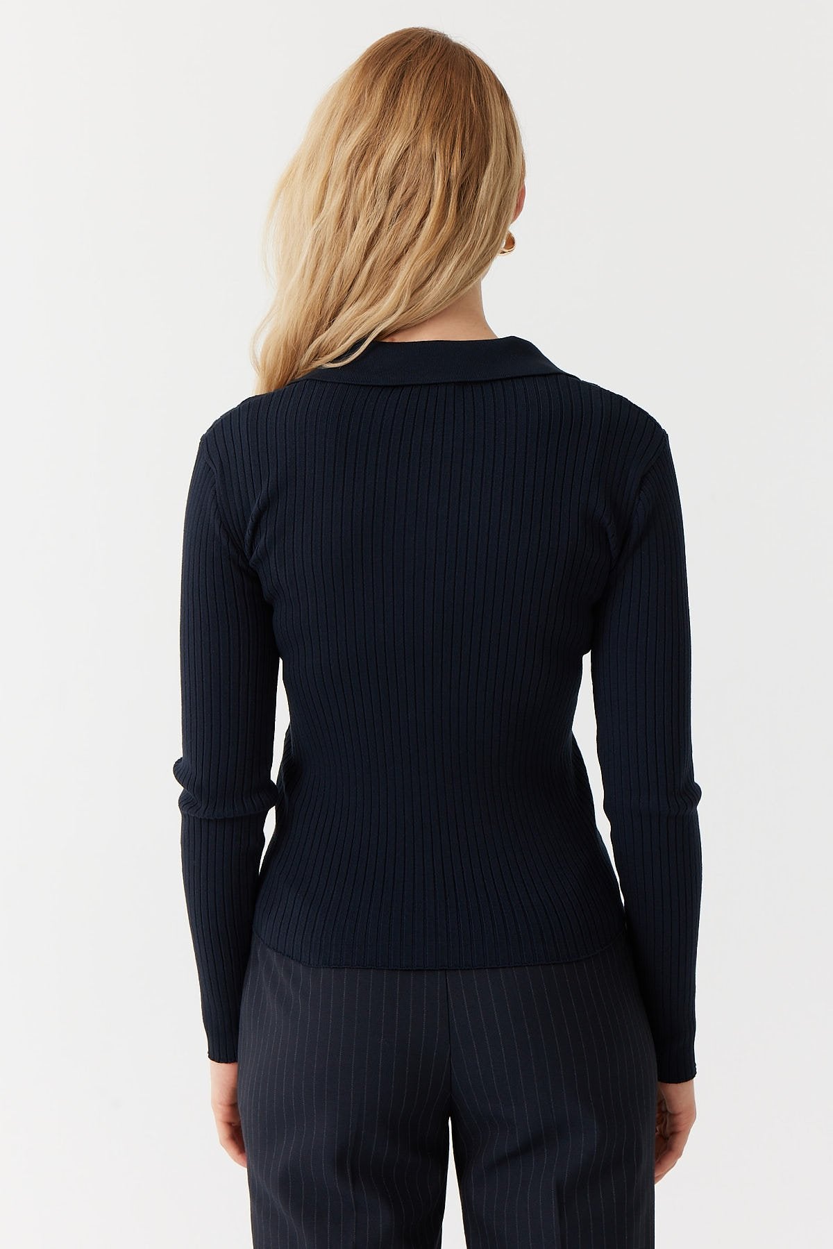 سویتر صوفي نسائية محبوكة من الشعر بياقة بولو