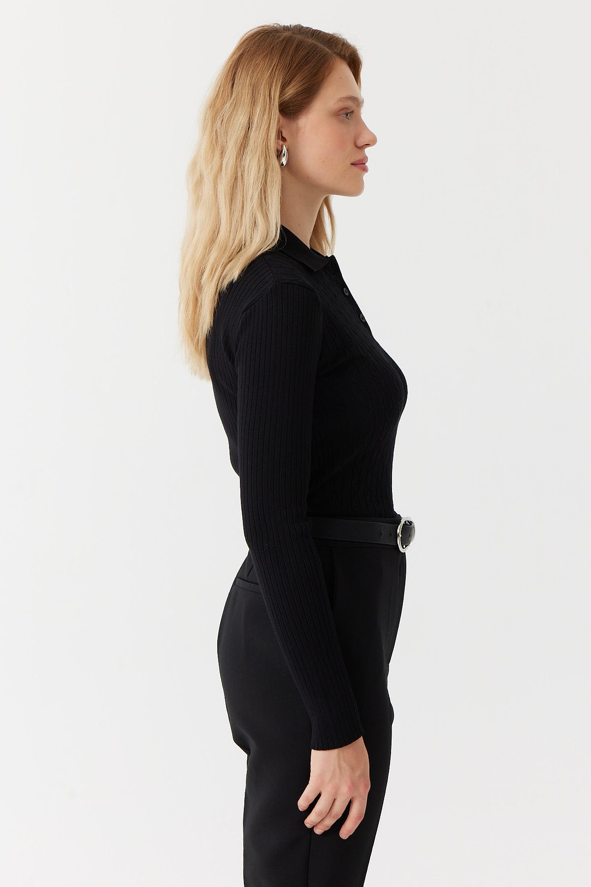 Women's Hair Knitted Patterned Polo Neck Sweater