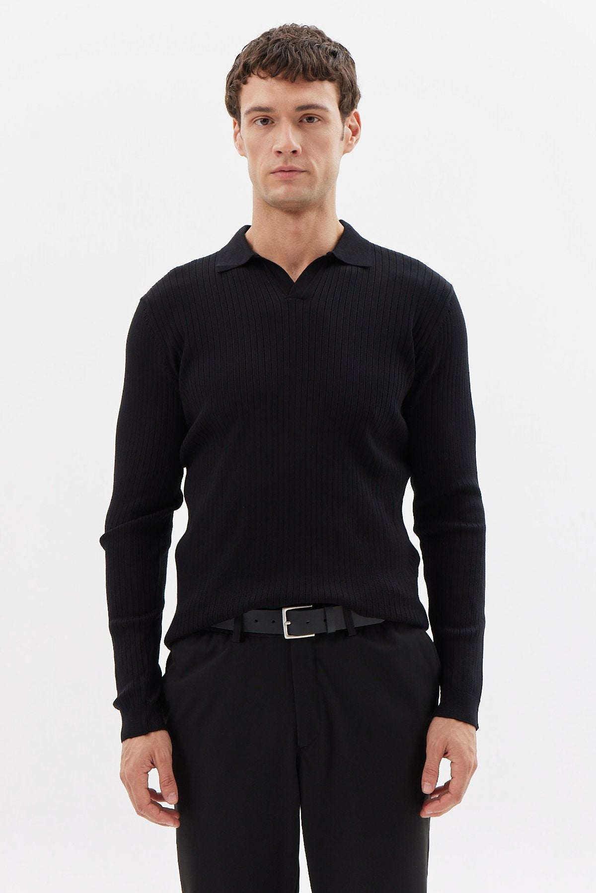 سویتر صوفي رجالية محبوكة بياقة بولو مضلعة