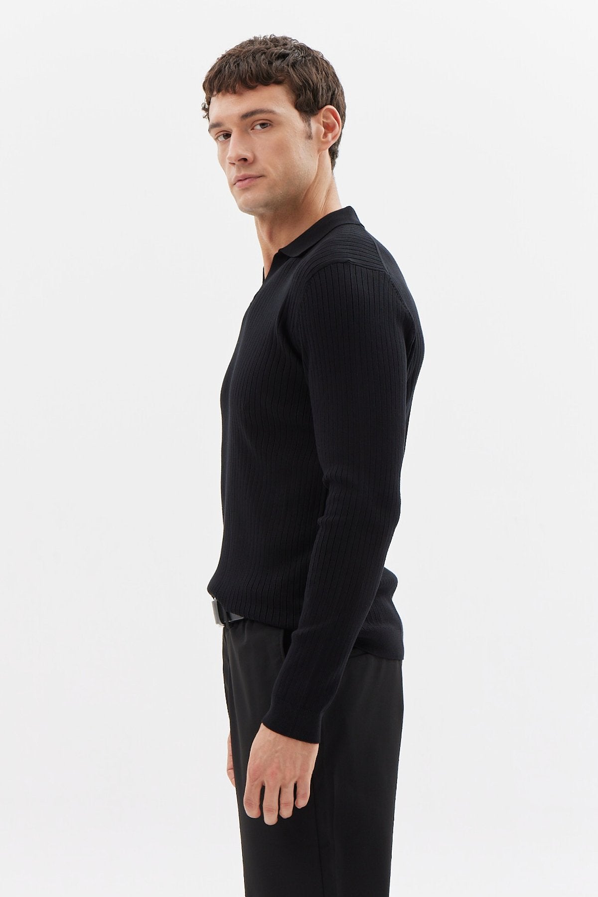 سویتر صوفي رجالية محبوكة بياقة بولو مضلعة