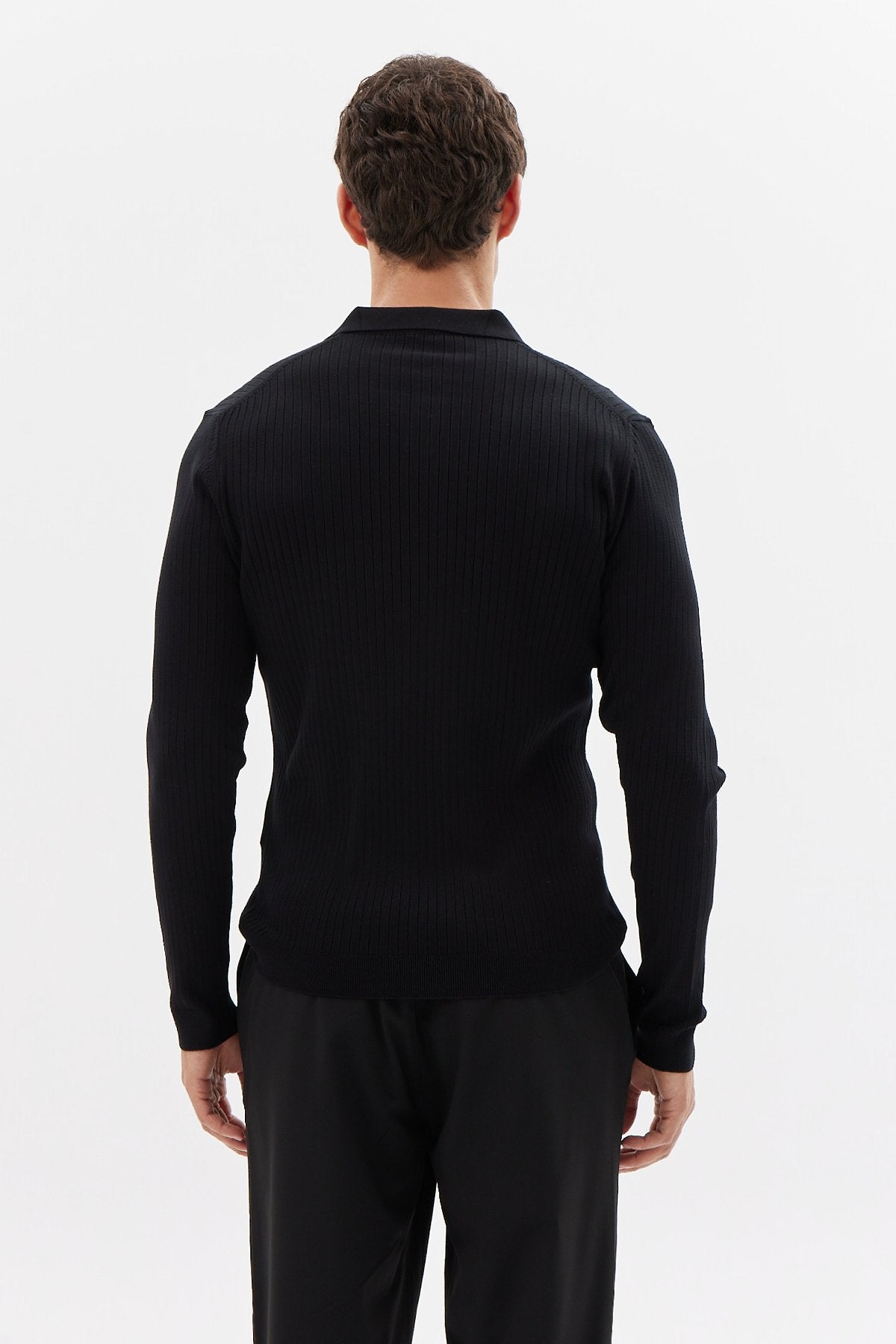Men's Ribbed Polo Neck Knit Sweater