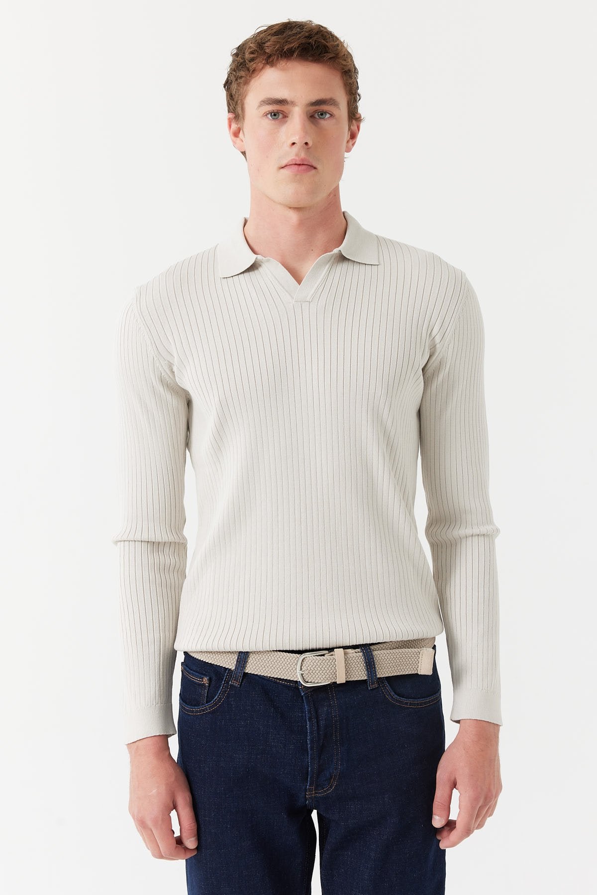 سویتر صوفي رجالية محبوكة بياقة بولو مضلعة