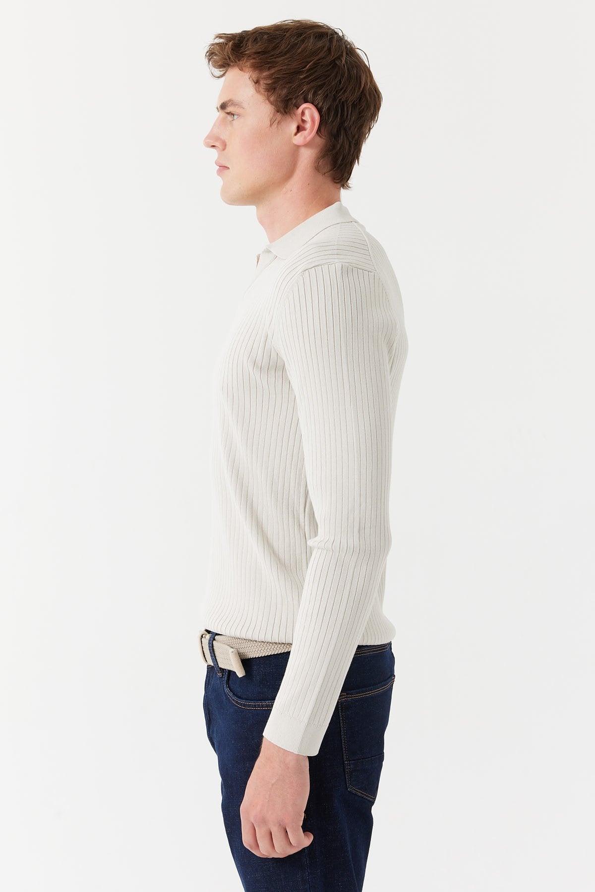 سویتر صوفي رجالية محبوكة بياقة بولو مضلعة