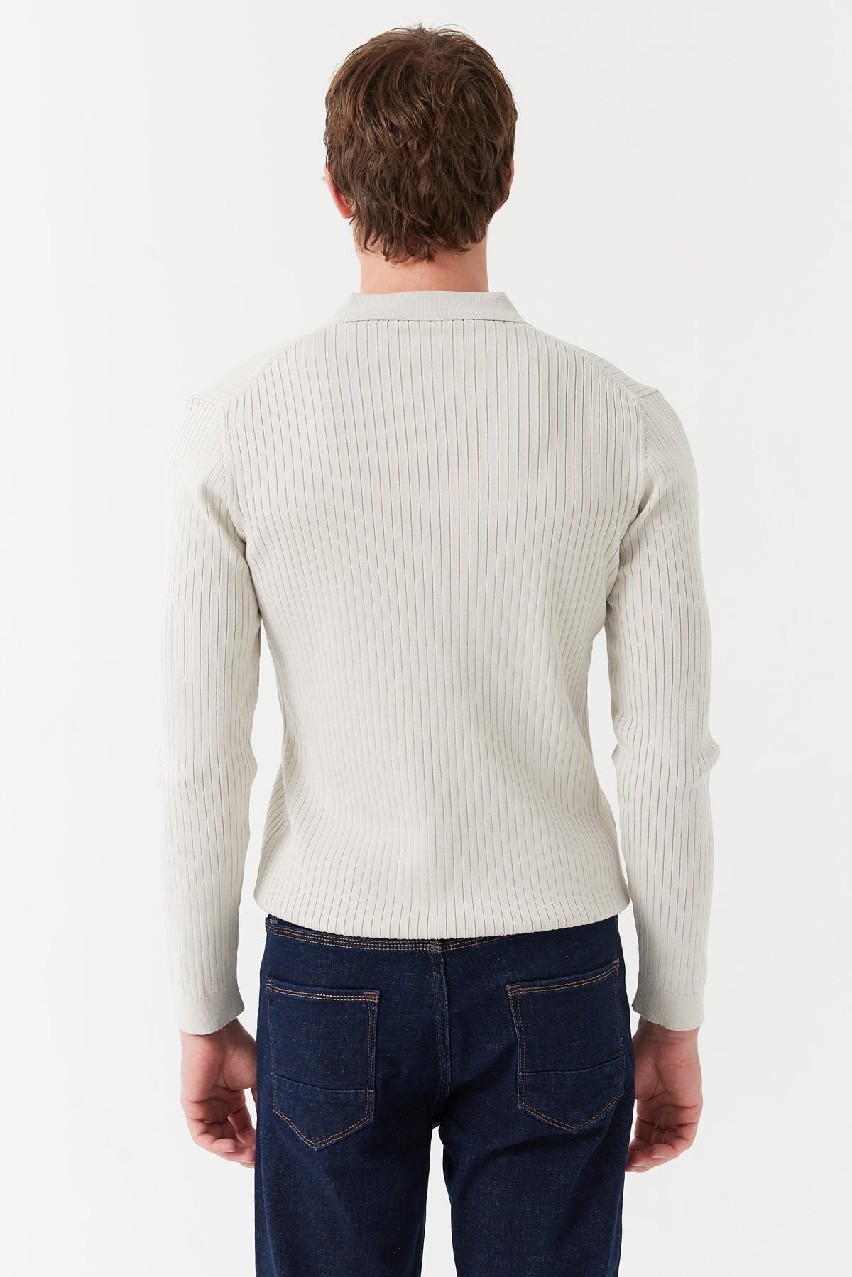 Men's Ribbed Polo Neck Knit Sweater