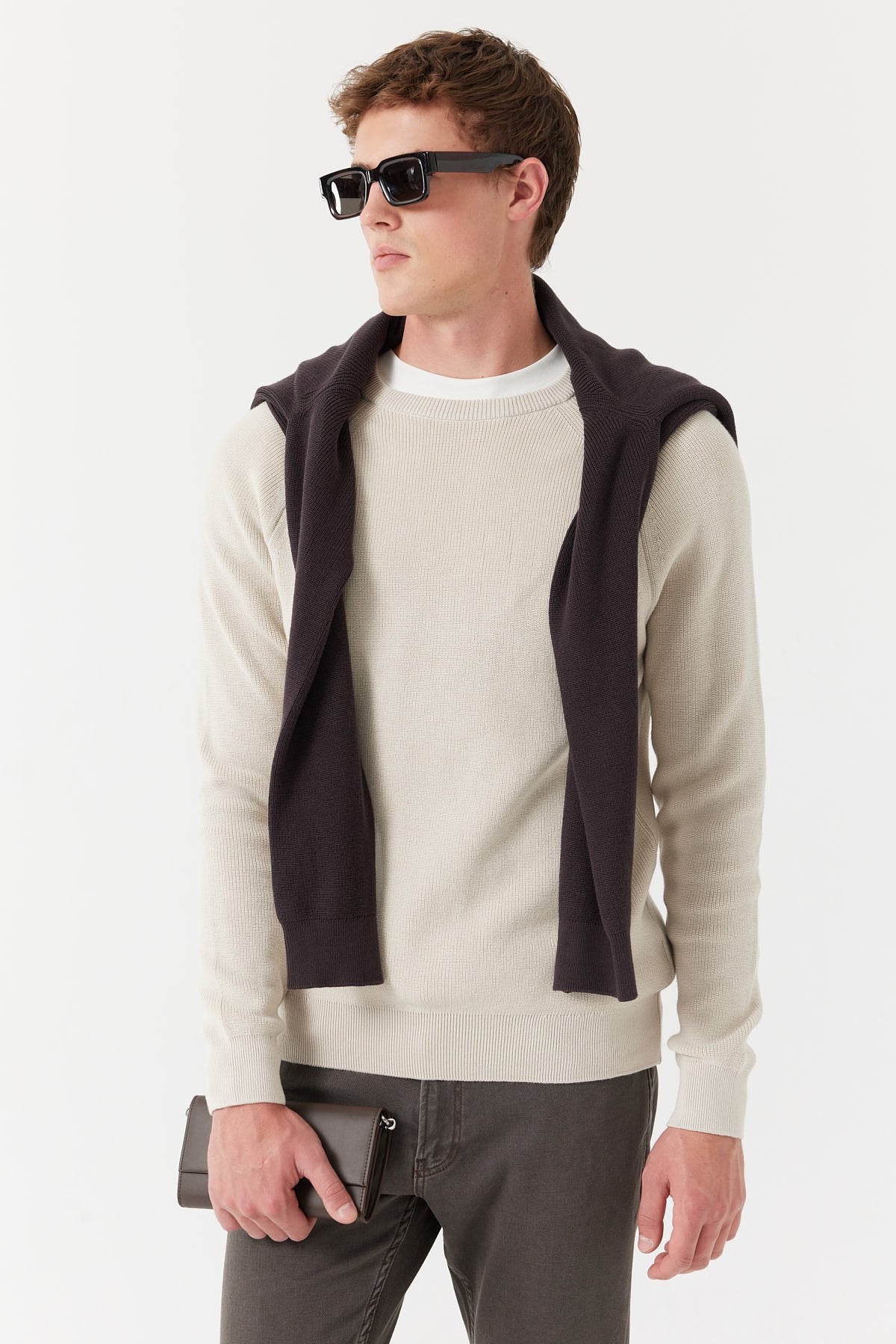 سویتر صوفي رجالية محبوكة مضلعة برقبة دائرية