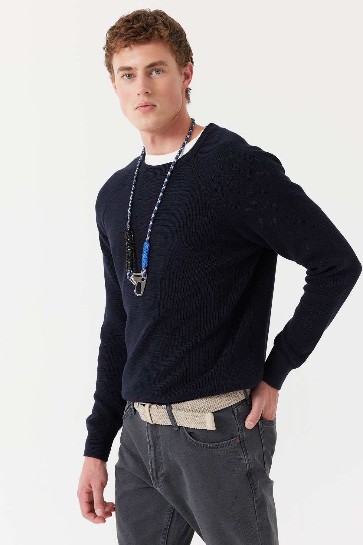 سویتر صوفي رجالية محبوكة مضلعة برقبة دائرية