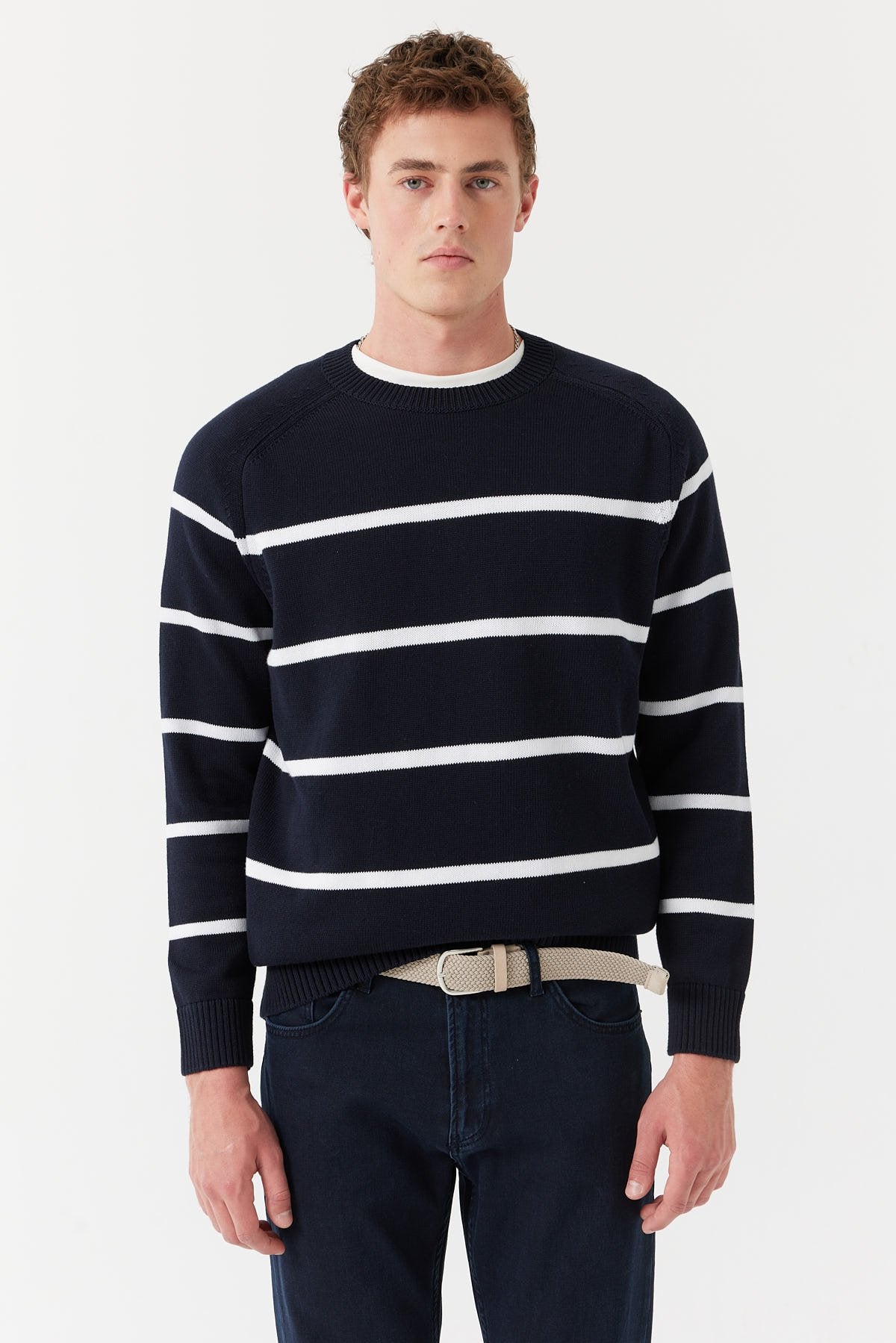 Men's Crew Neck Striped Sweater
