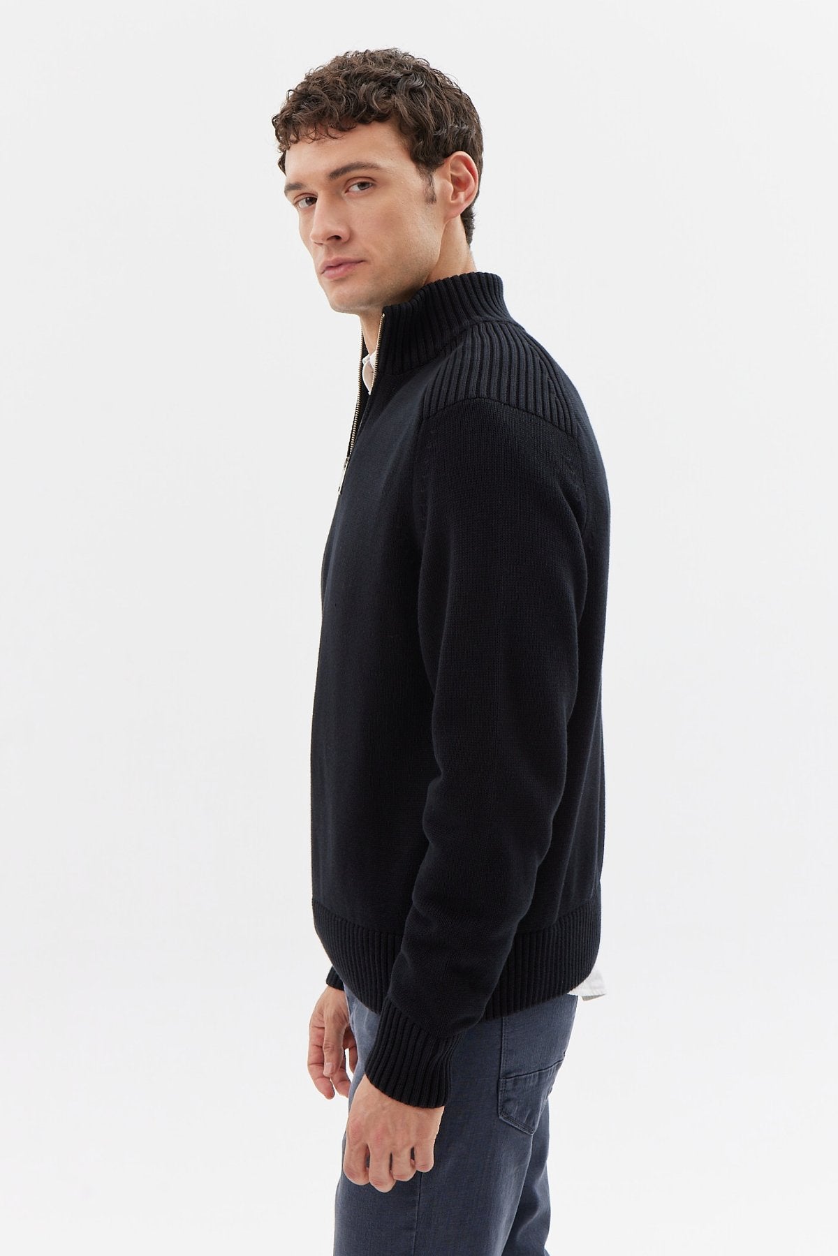 Erkek Yarım Fermuarlı Triko Kazak