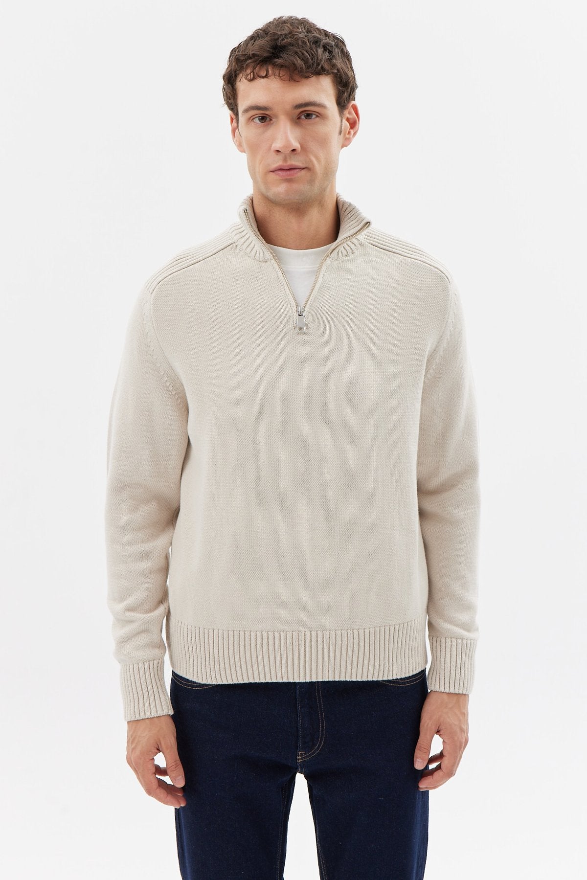 سویتر صوفي رجالية محبوكة بنصف سحاب