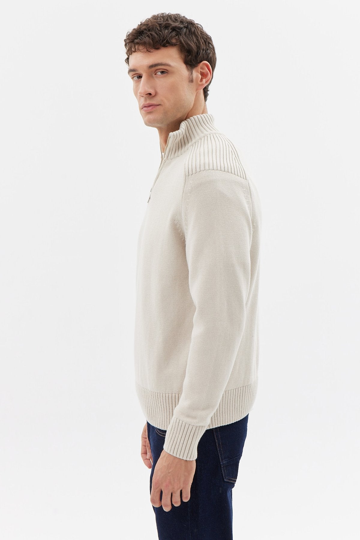 سویتر صوفي رجالية محبوكة بنصف سحاب