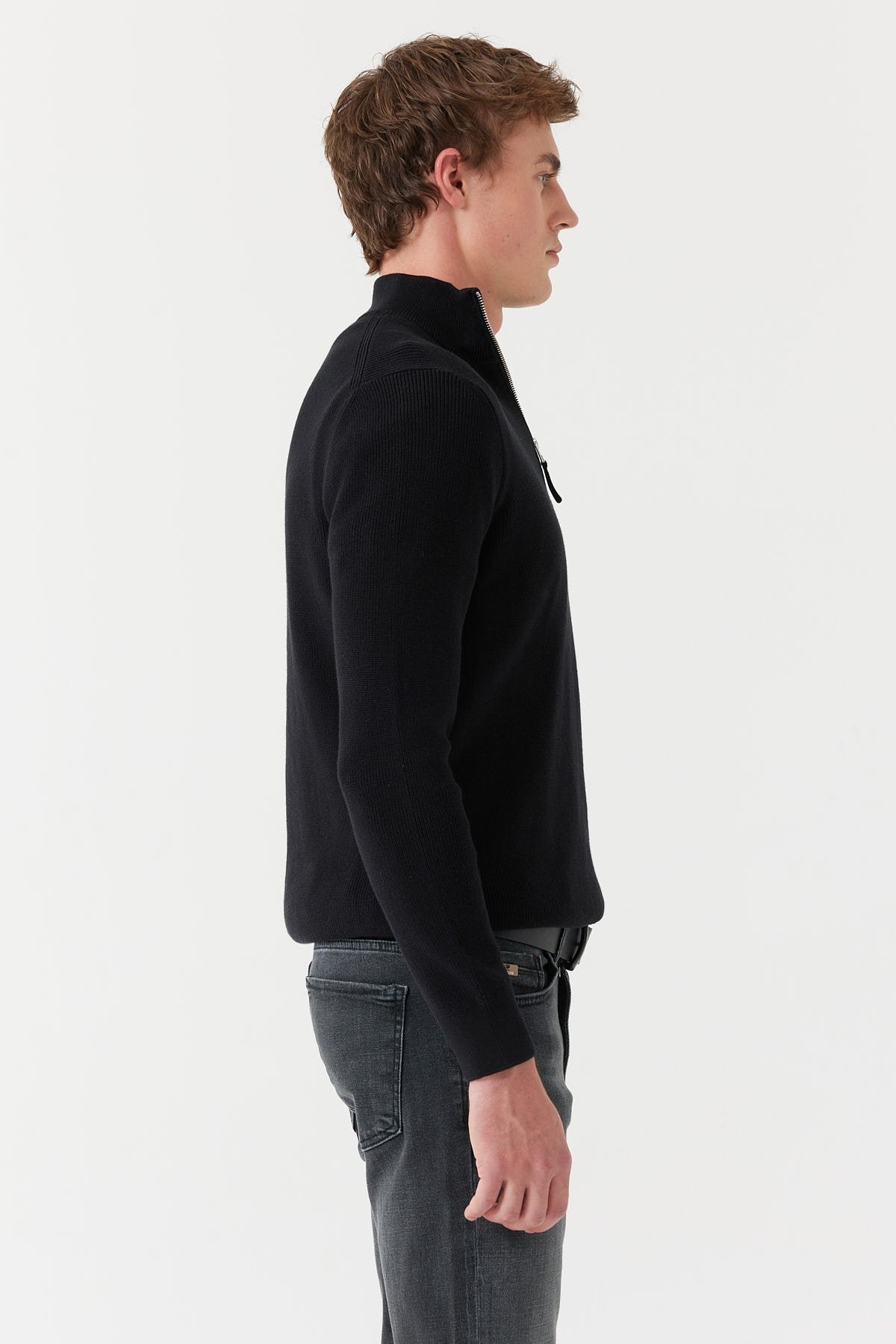 Erkek Dik Yaka Yarım Fermuarlı Triko Kazak