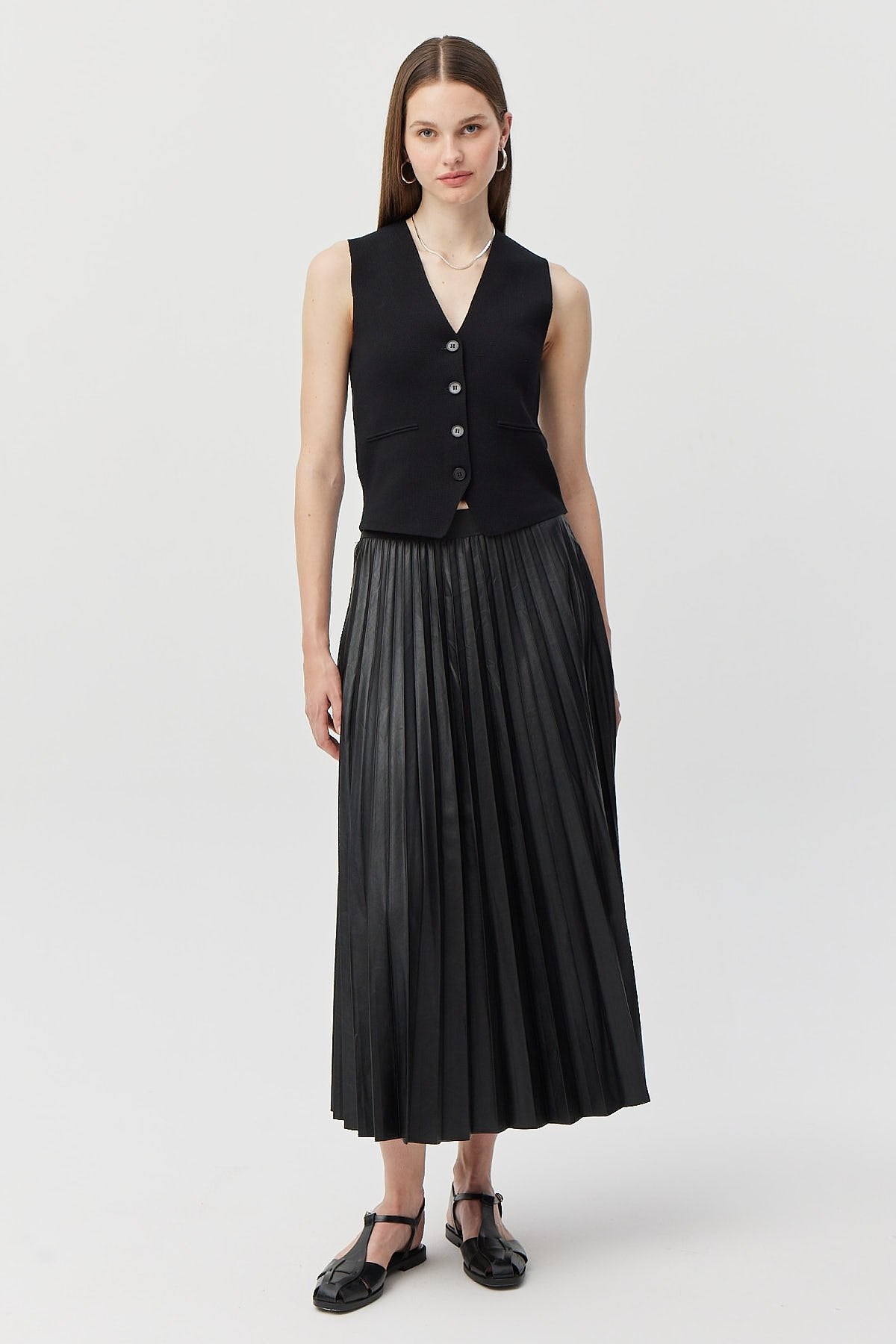 Women's Pleated Leather Skirt