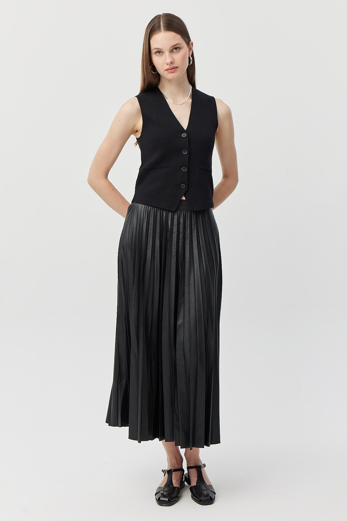 Women's Pleated Leather Skirt
