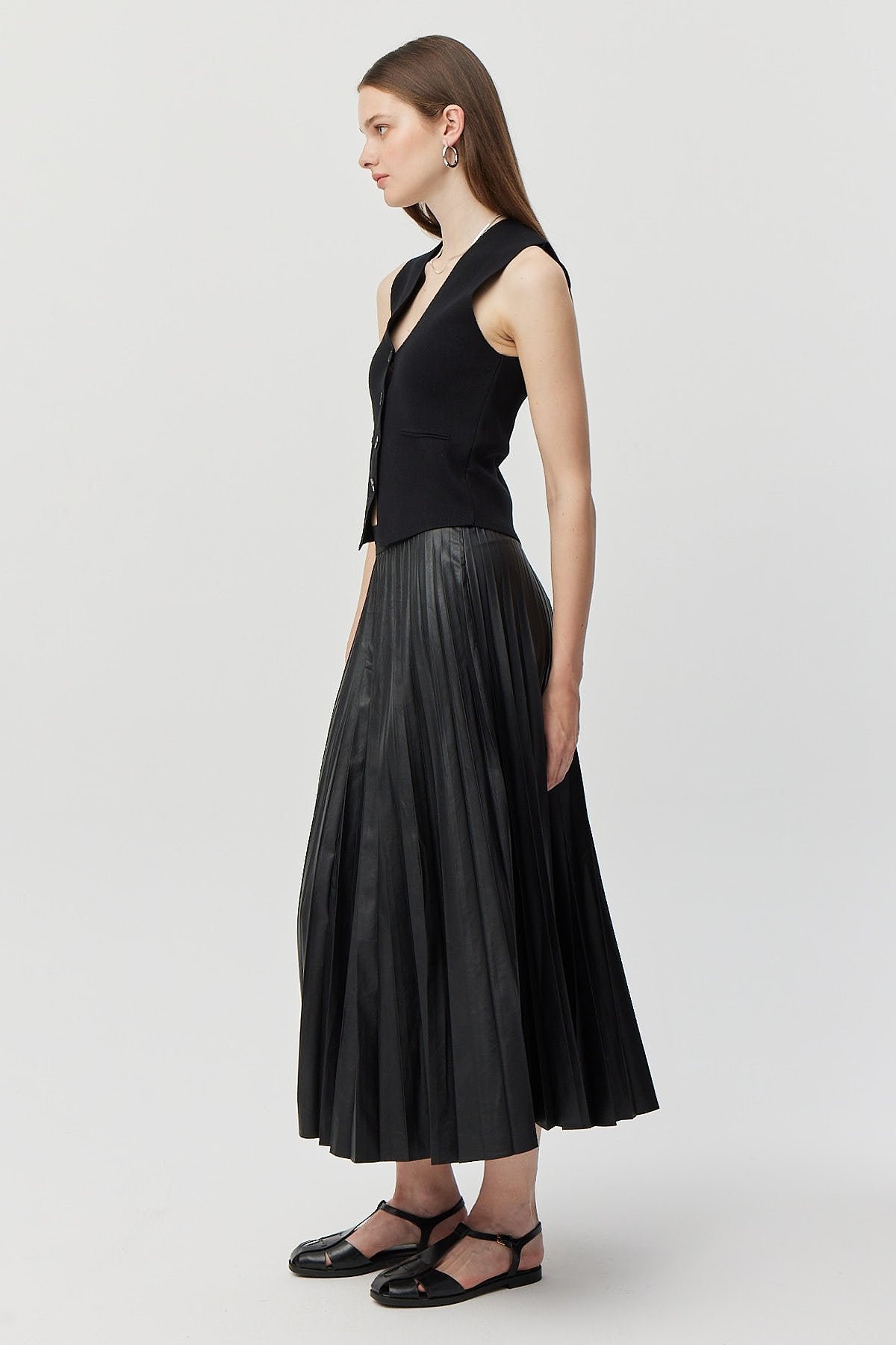 Women's Pleated Leather Skirt