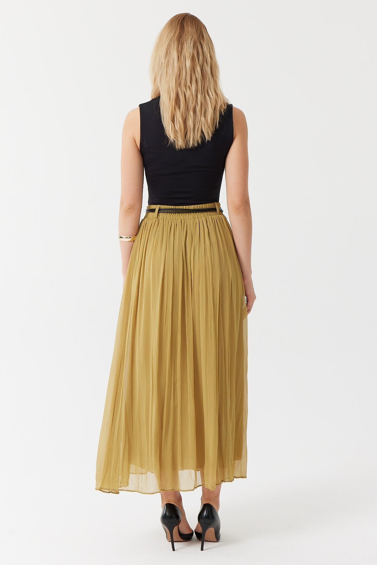 Kadın Kemer Detaylı Şifon Etek