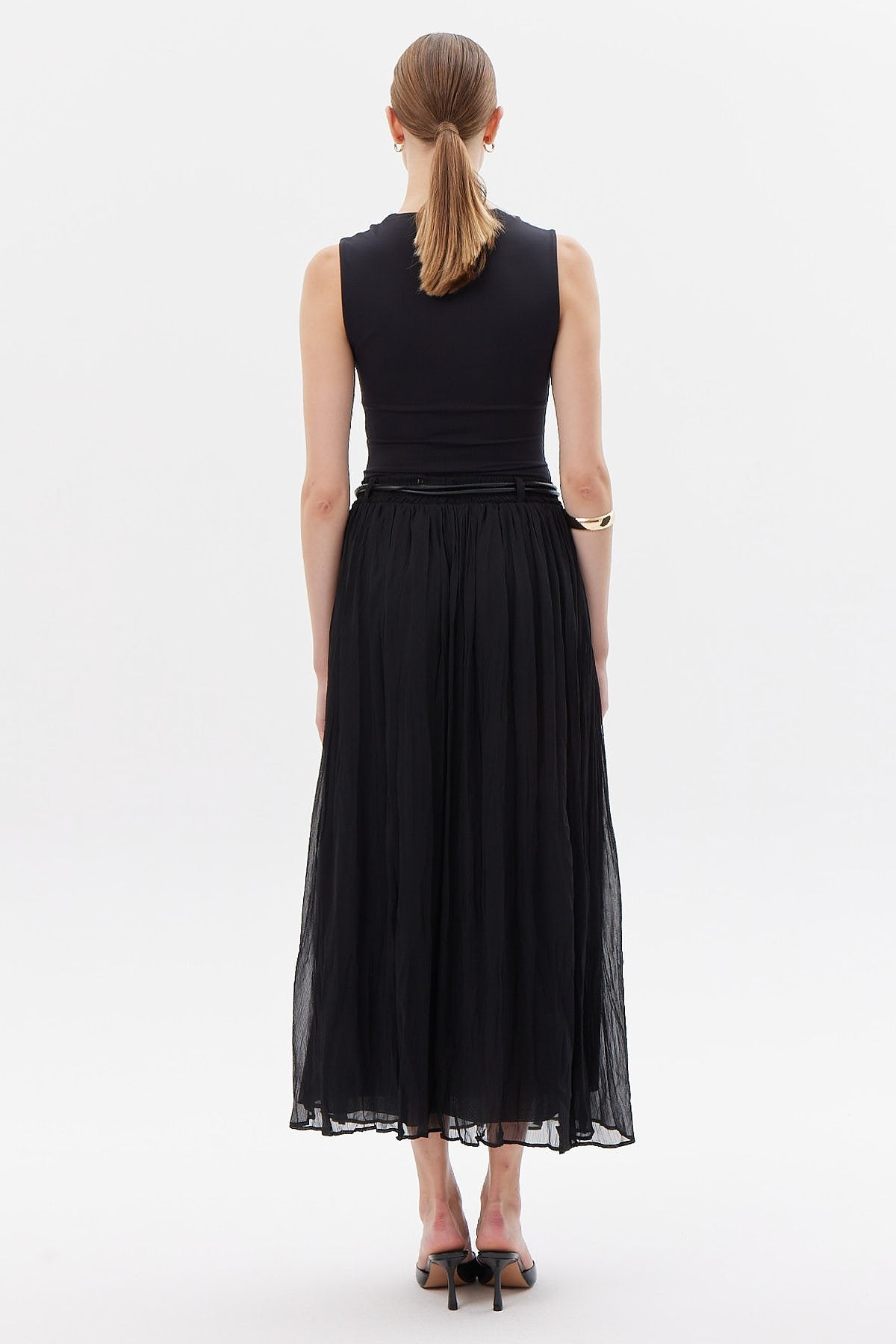 Kadın Kemer Detaylı Şifon Etek