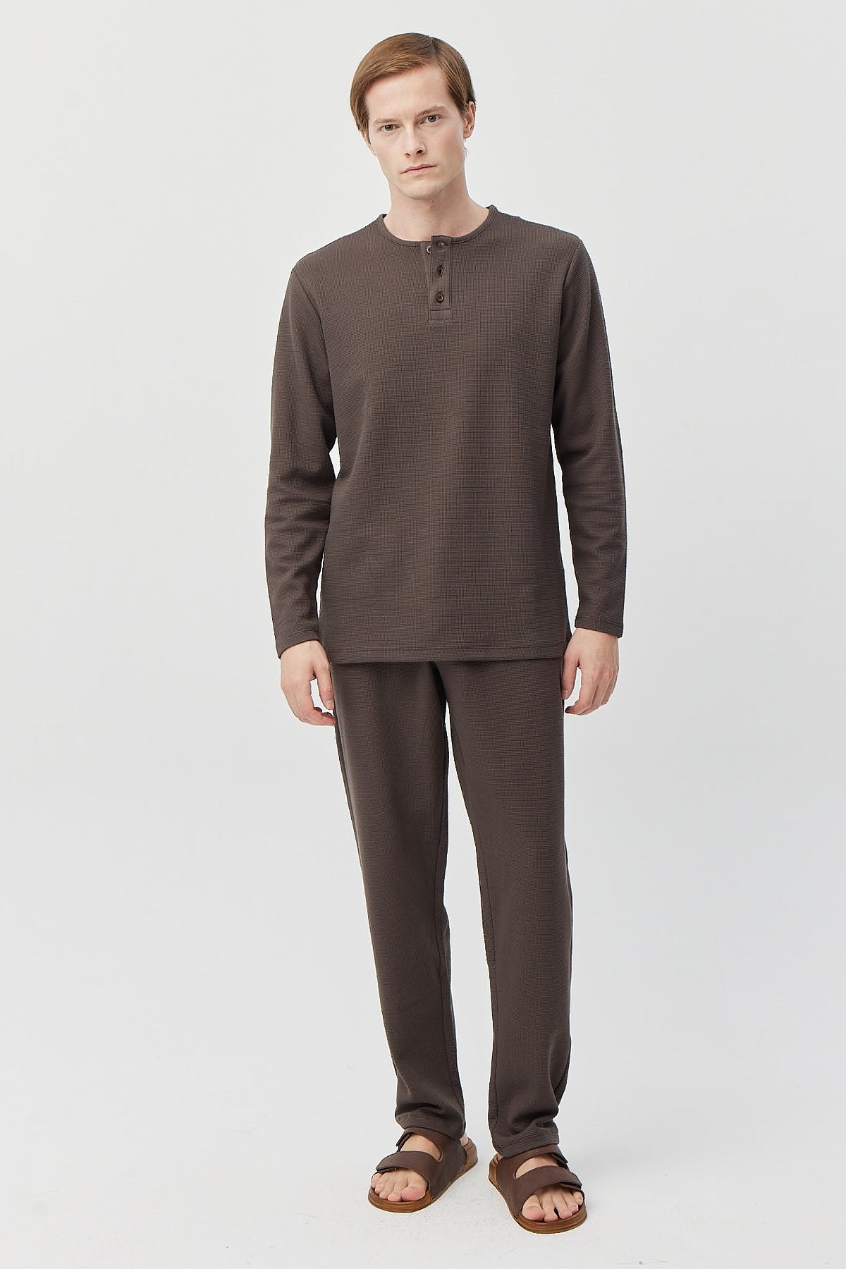 Men's Long Sleeve Textured Pajama Set