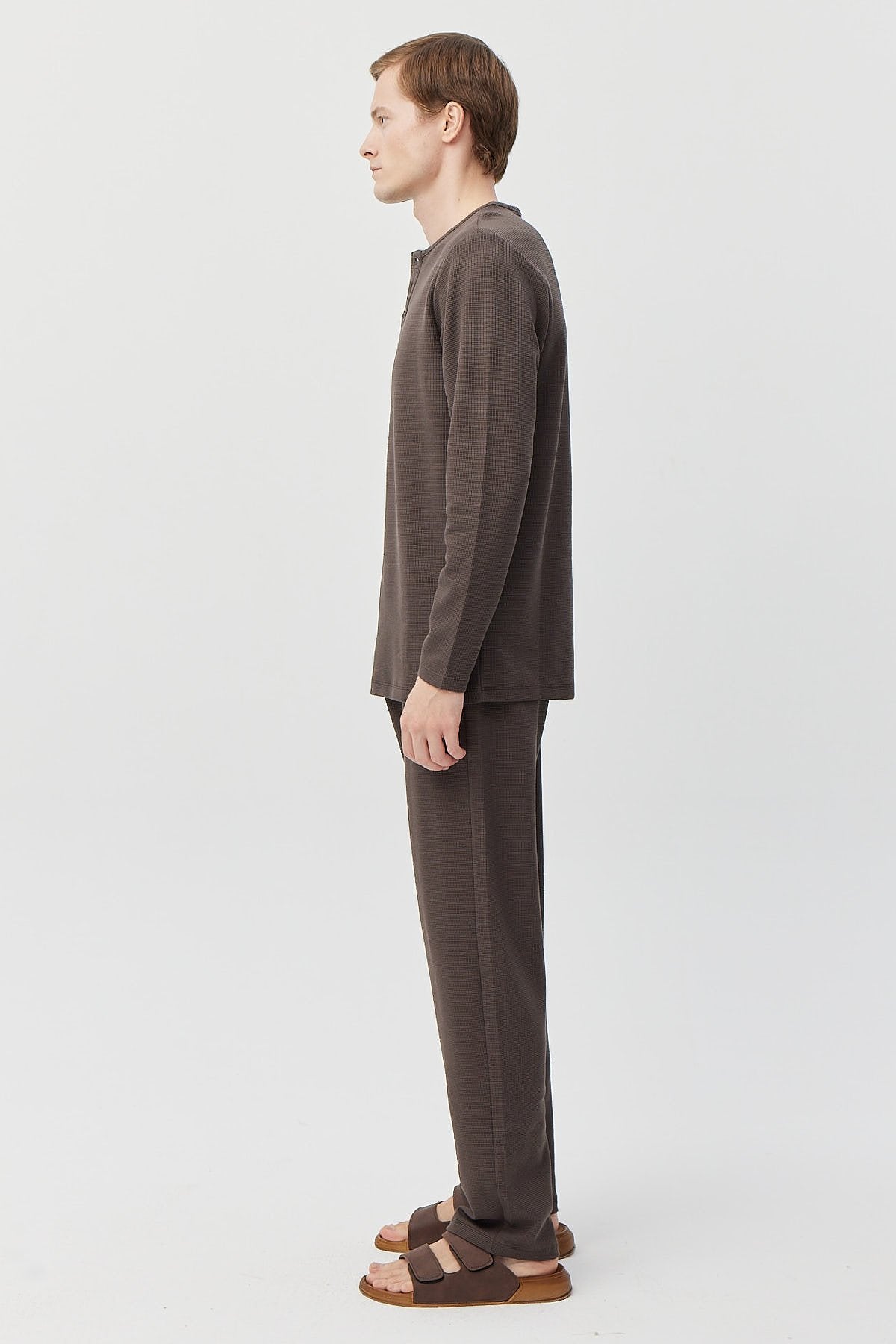 Men's Long Sleeve Textured Pajama Set