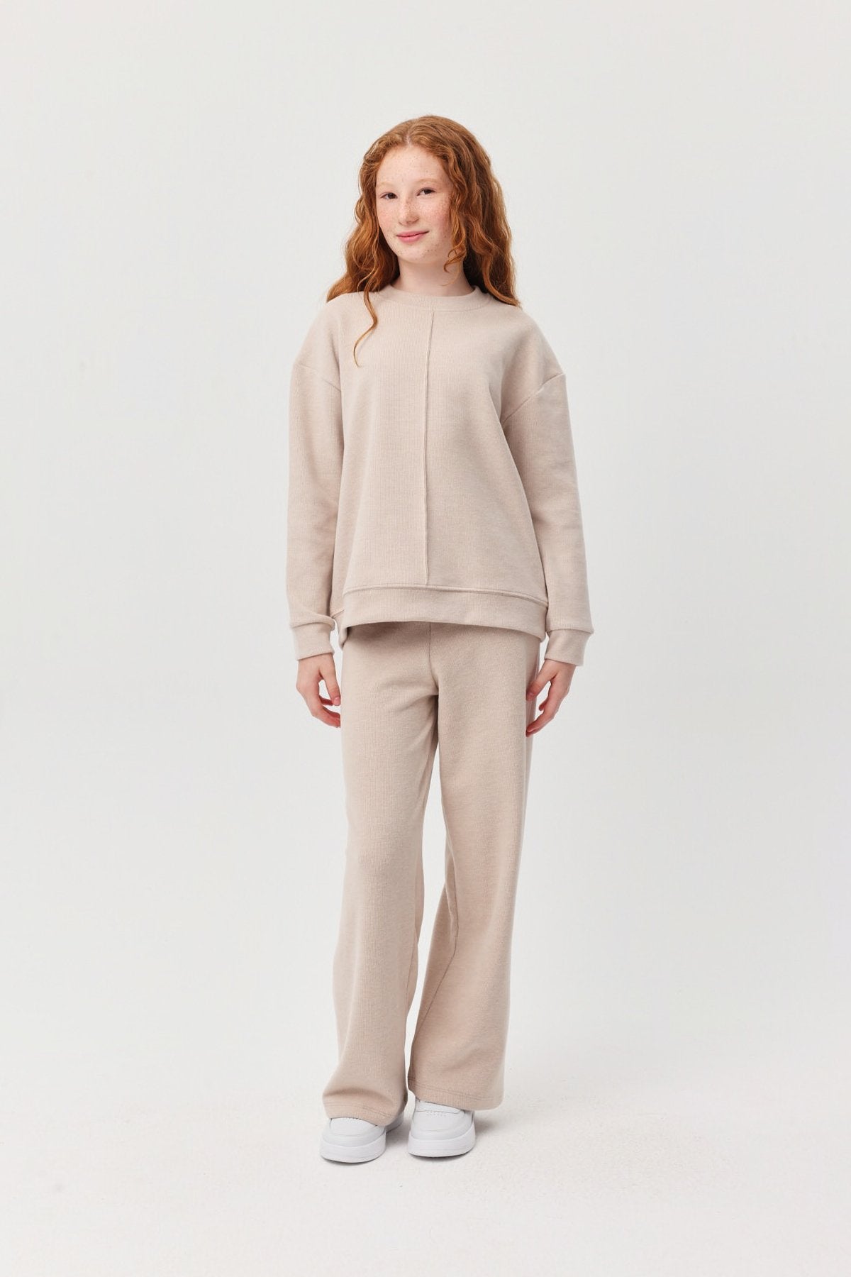 Kız Çocuk Beli Lastikli Dokulu Sweat Alt