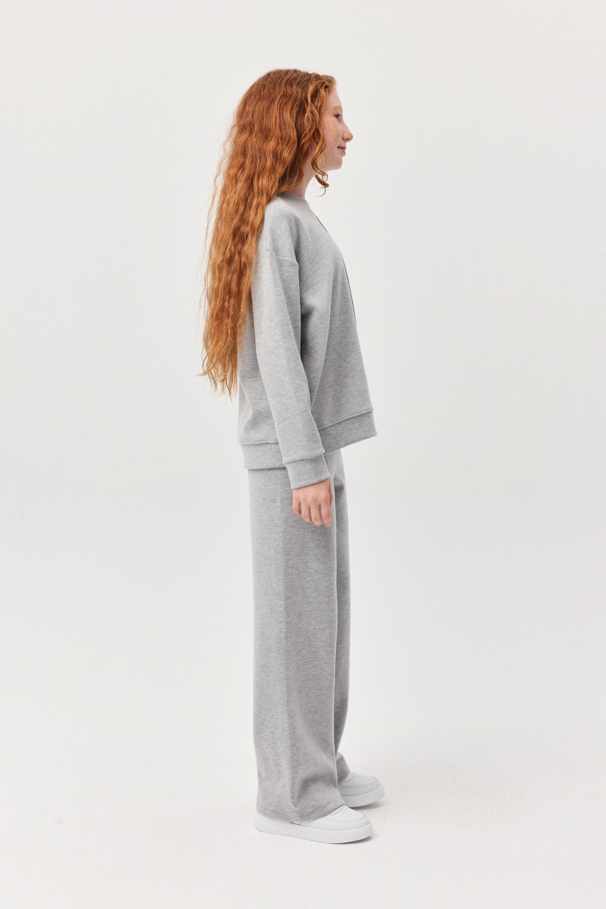 Kız Çocuk Beli Lastikli Dokulu Sweat Alt