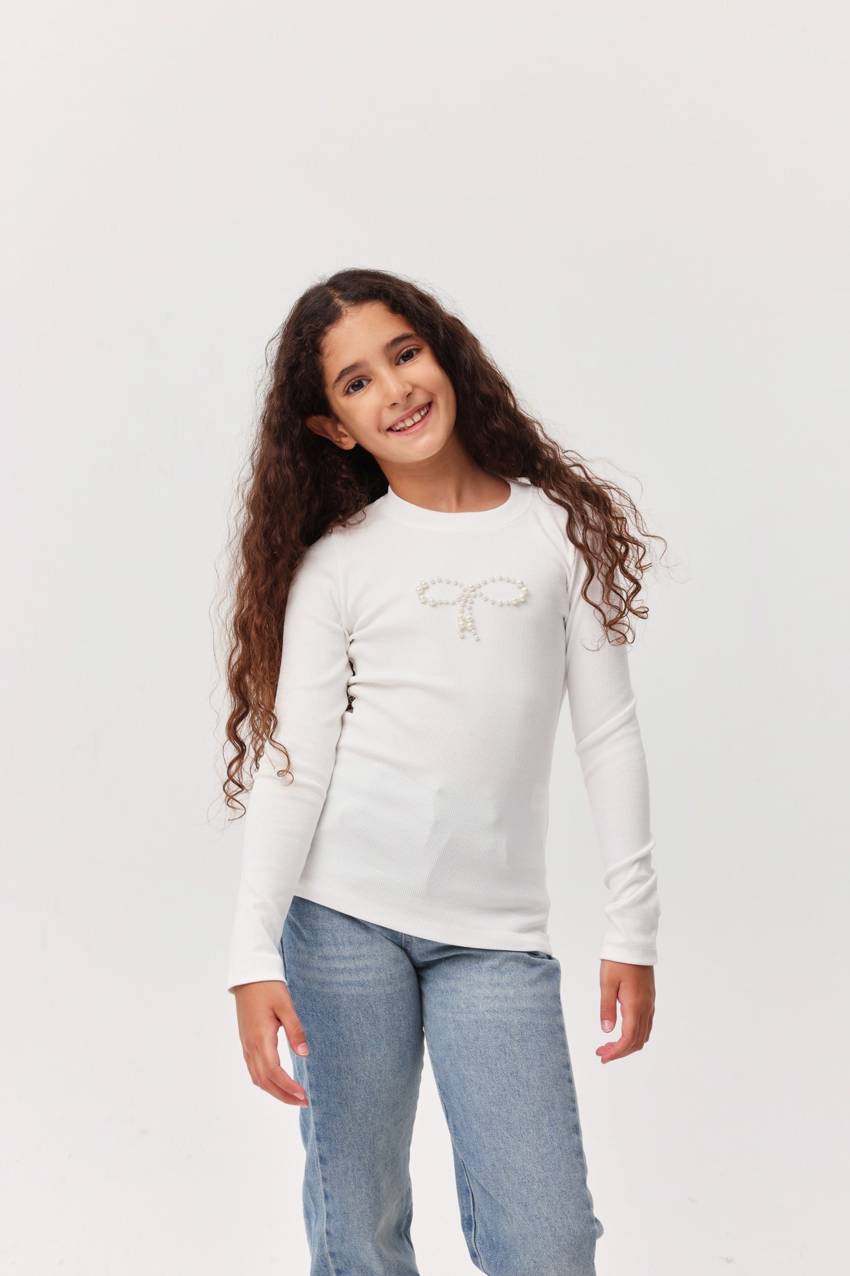 Kız Çocuk İnci Detaylı Bluz