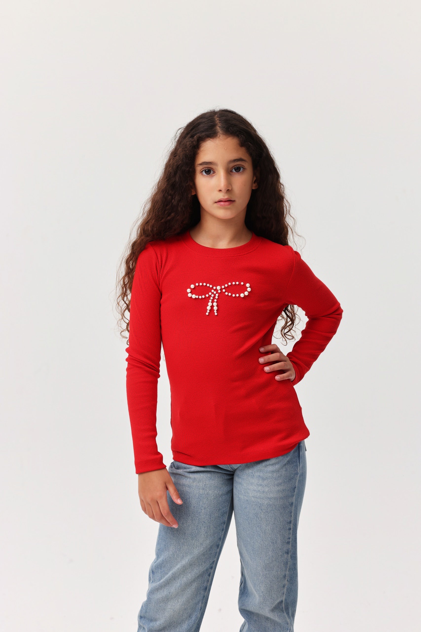 Kız Çocuk İnci Detaylı Bluz