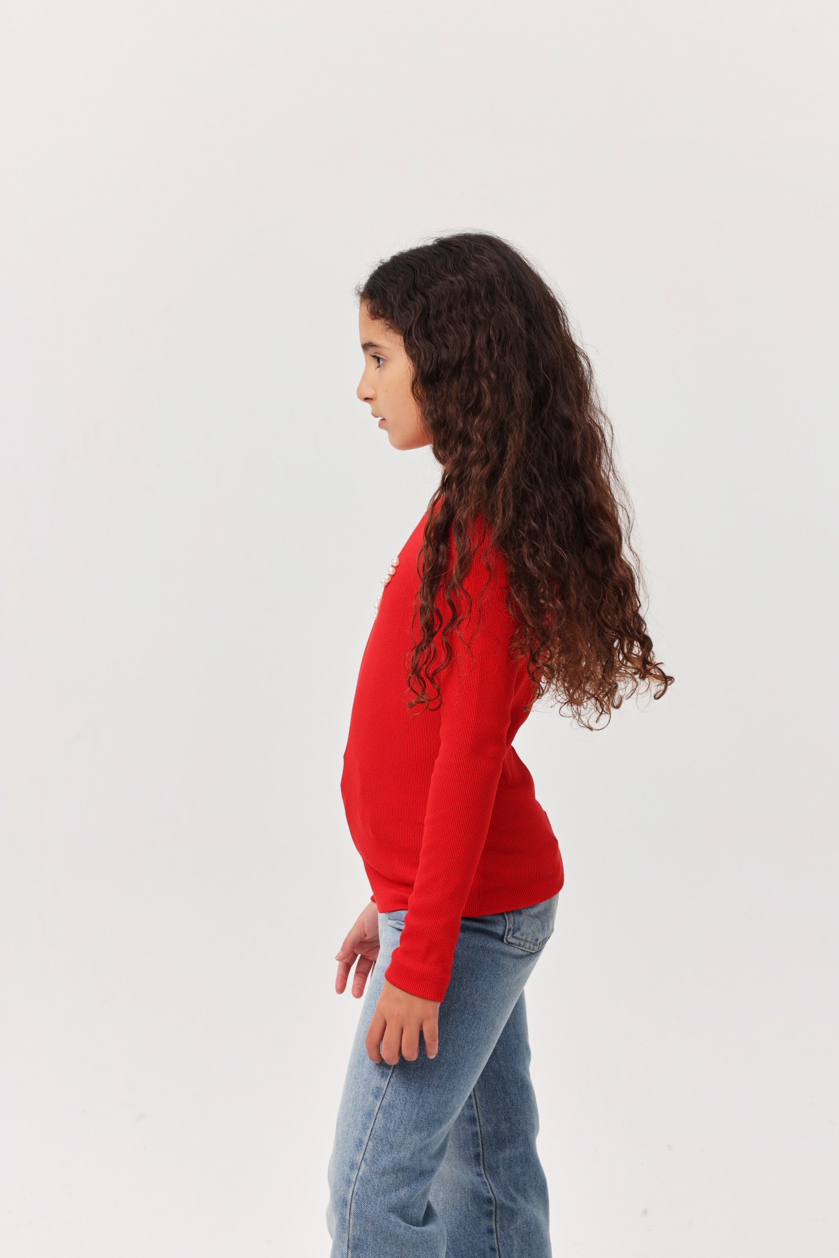 Kız Çocuk İnci Detaylı Bluz