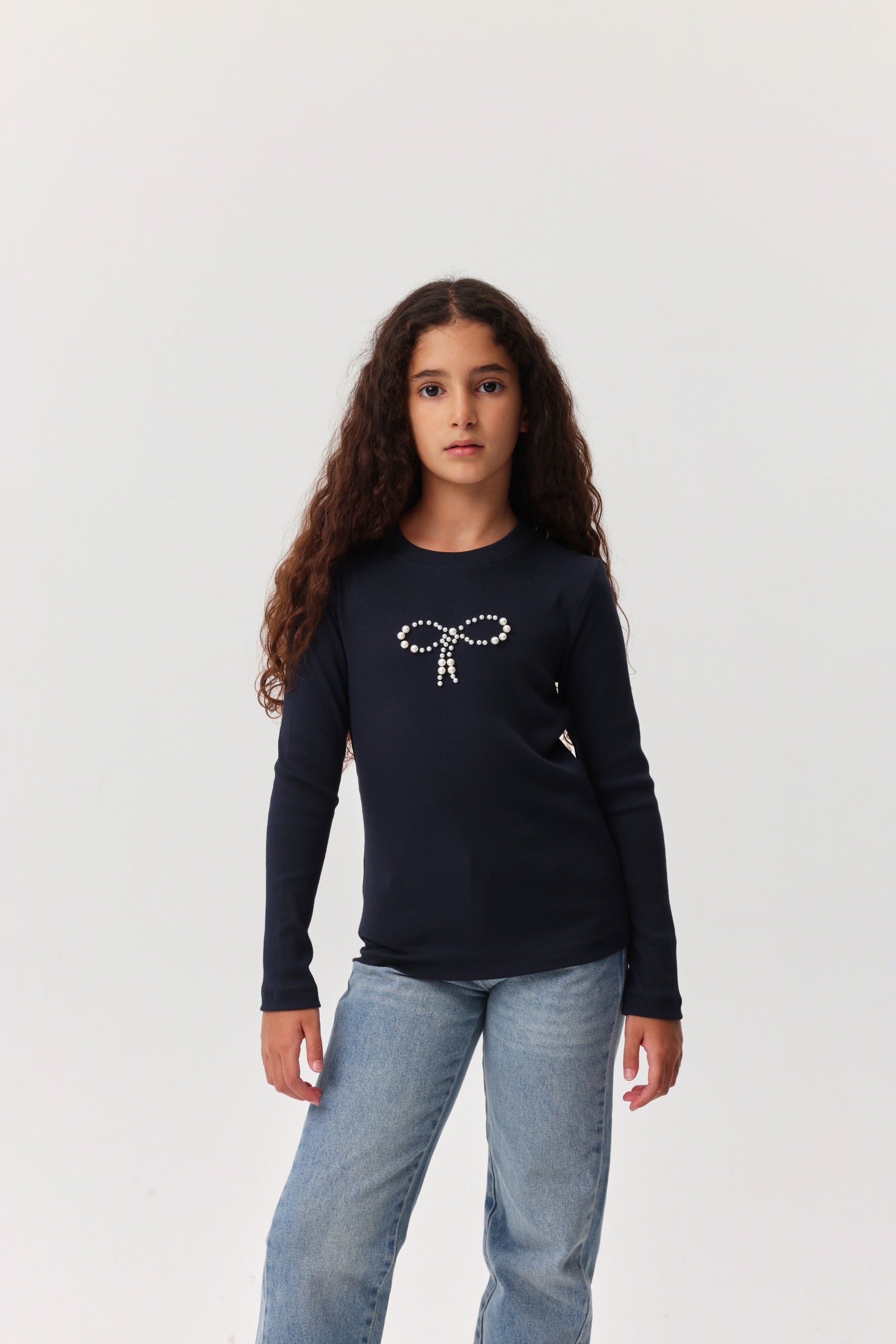 Kız Çocuk İnci Detaylı Bluz