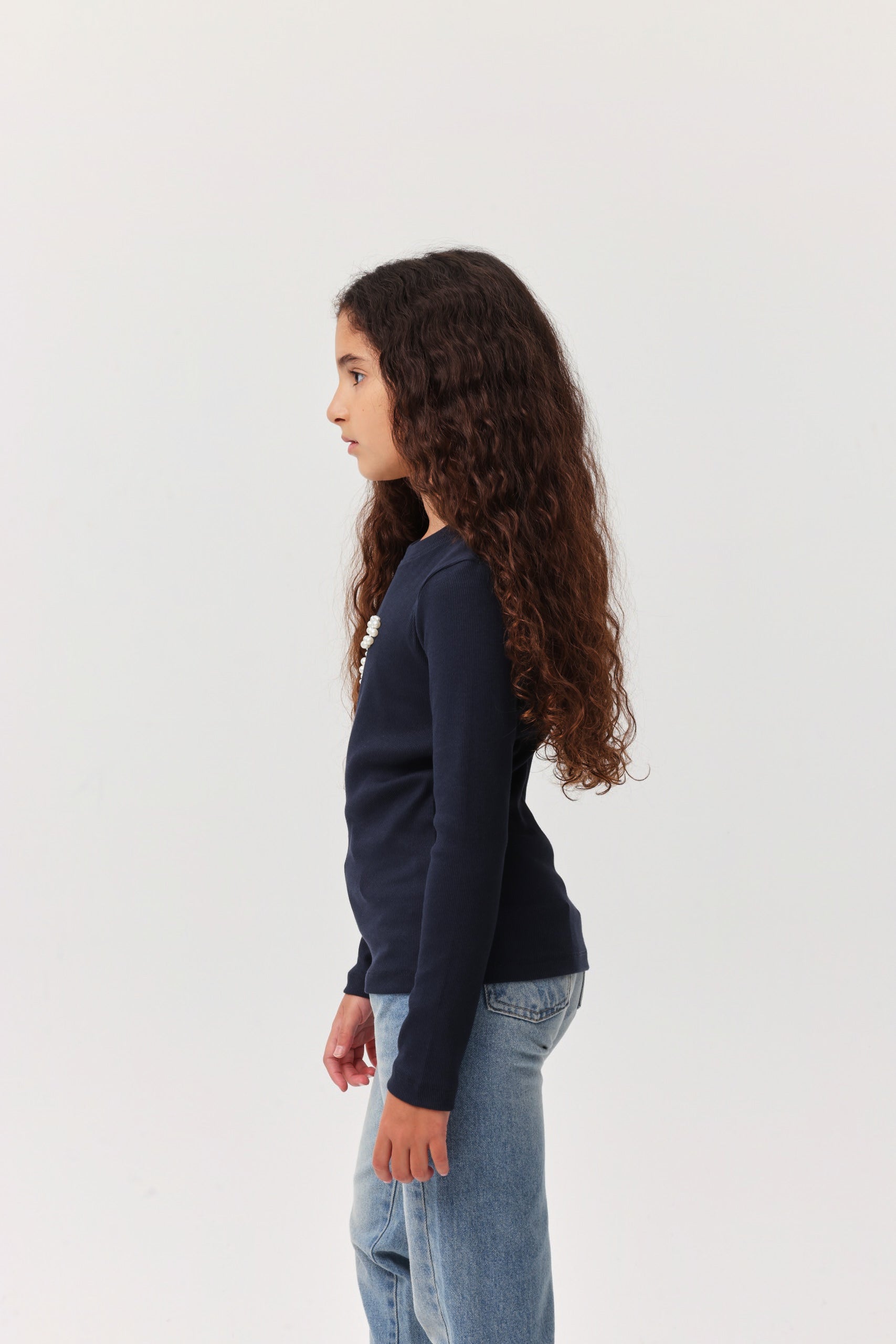 Kız Çocuk İnci Detaylı Bluz